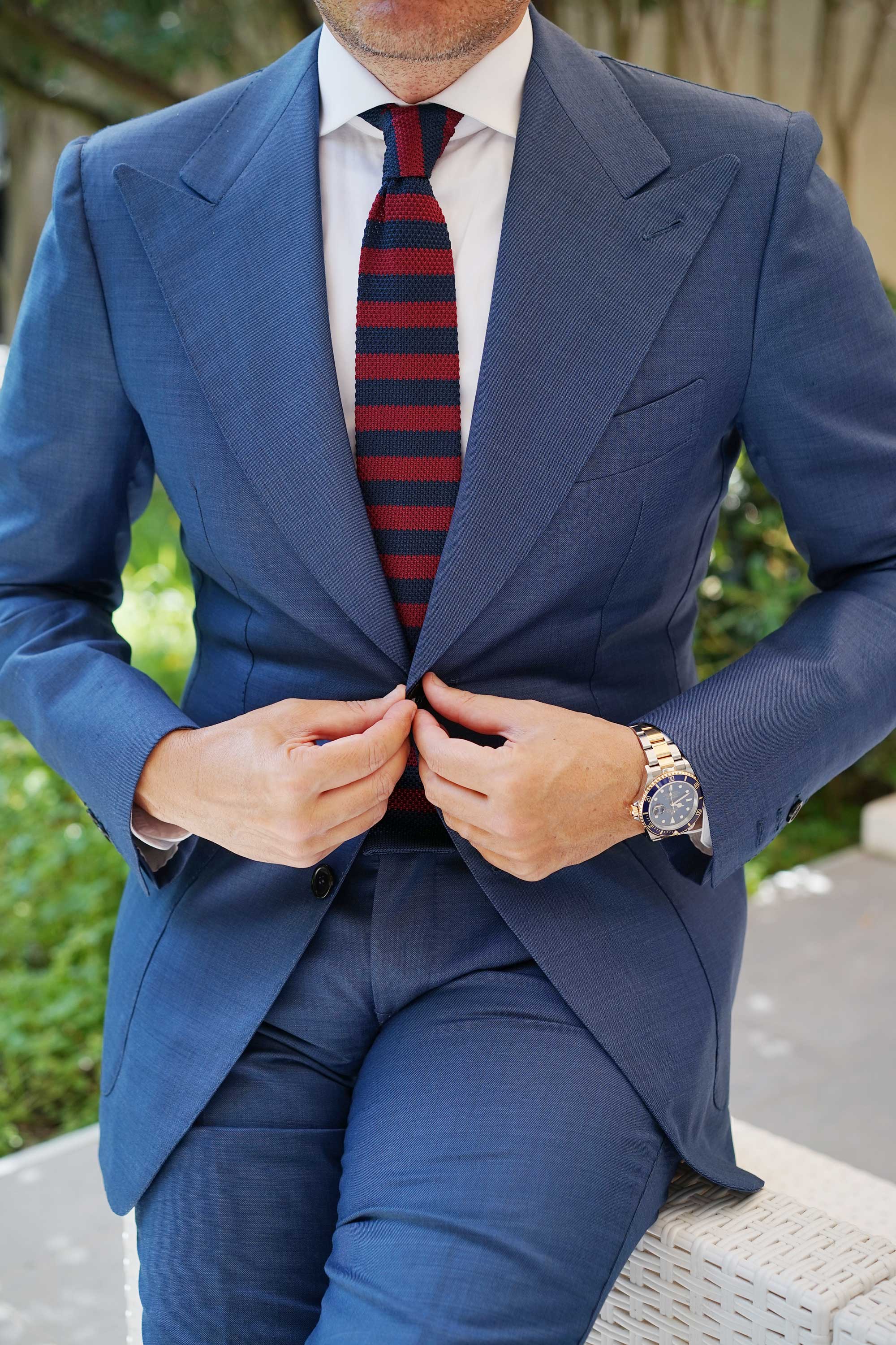 Madsen Burgundy & Navy Blue Striped Knitted Tie