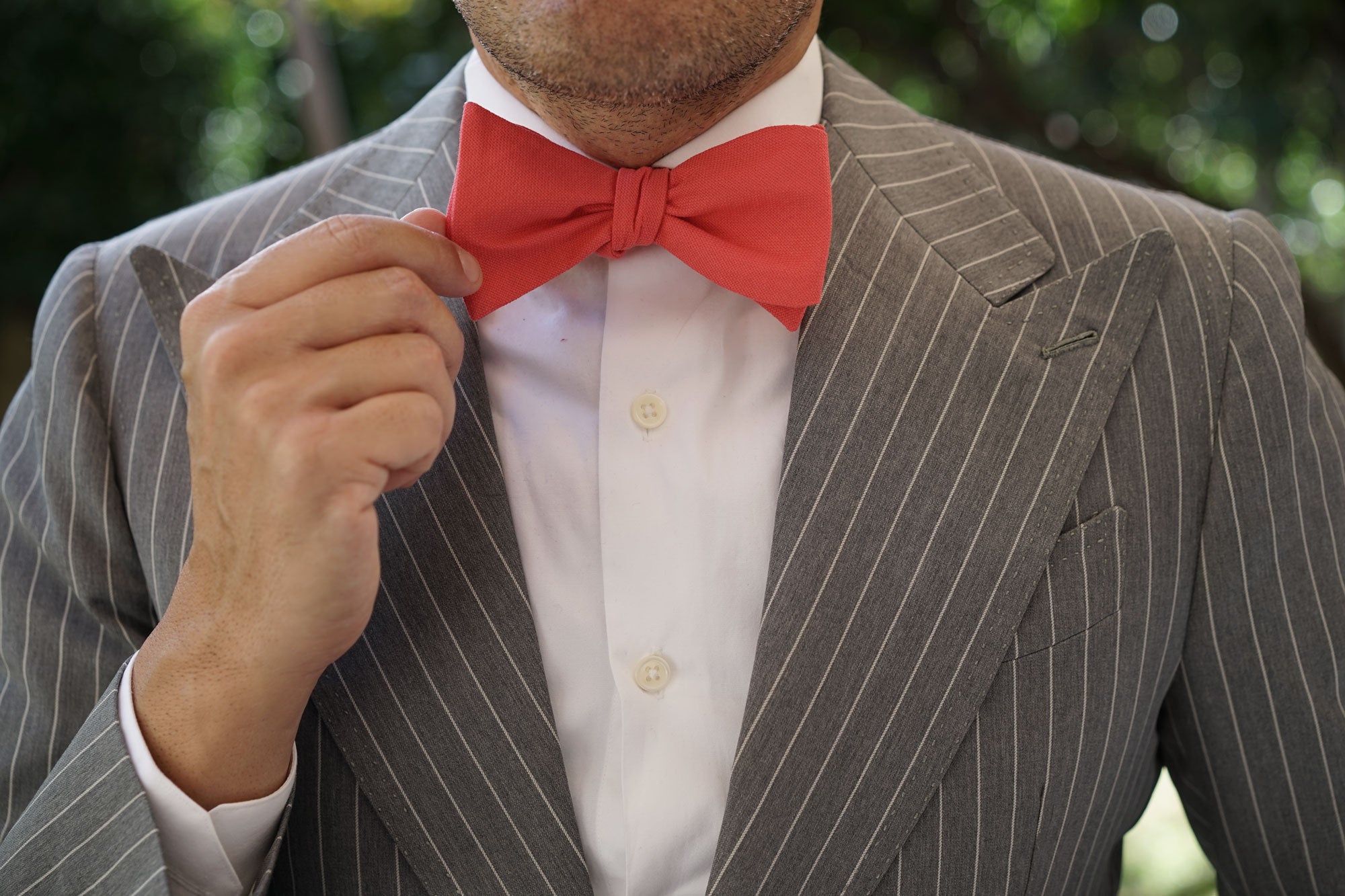 Guava Coral Linen Self Bow Tie