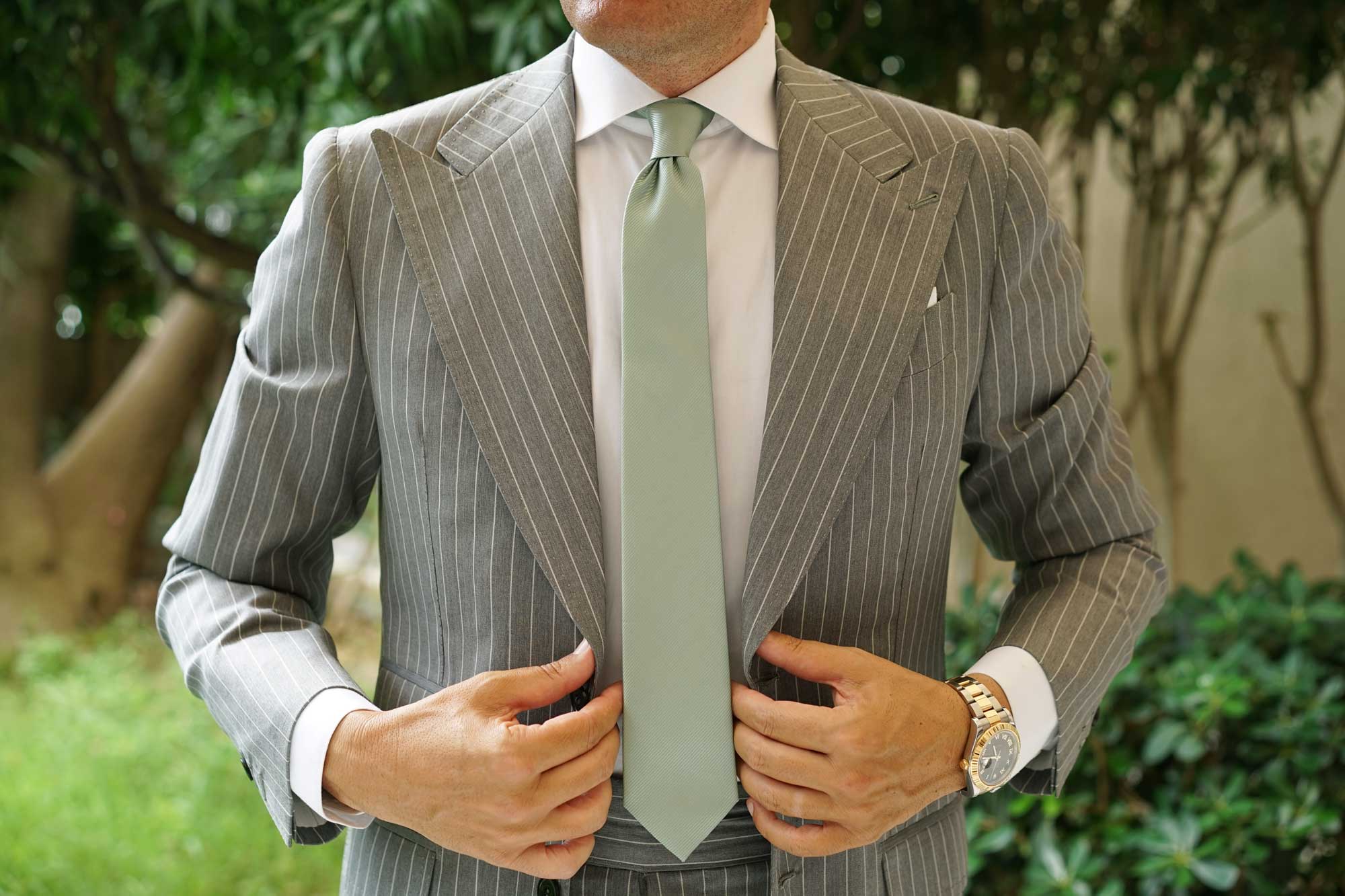 Sage Green Twill Skinny Tie