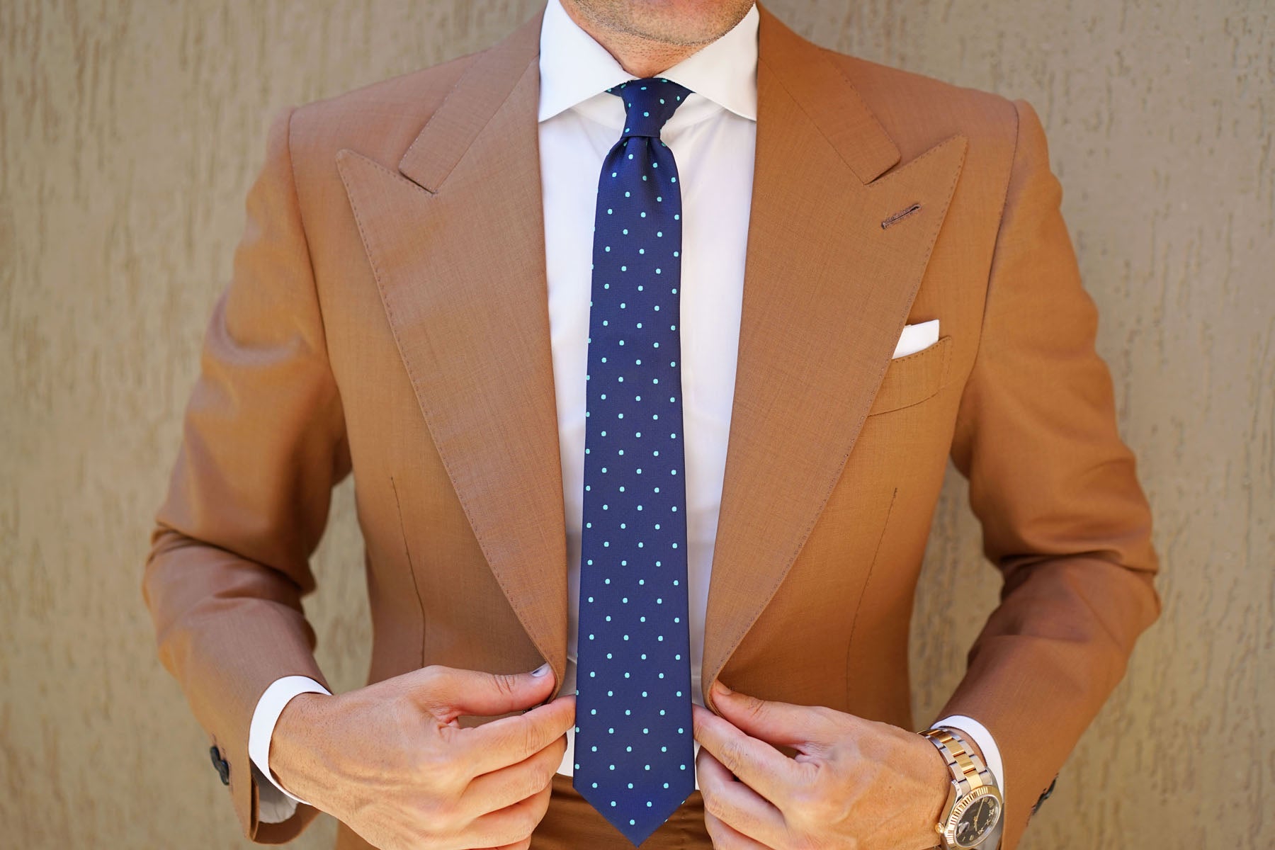 Navy Blue with Mint Green Polka Dots Skinny Tie