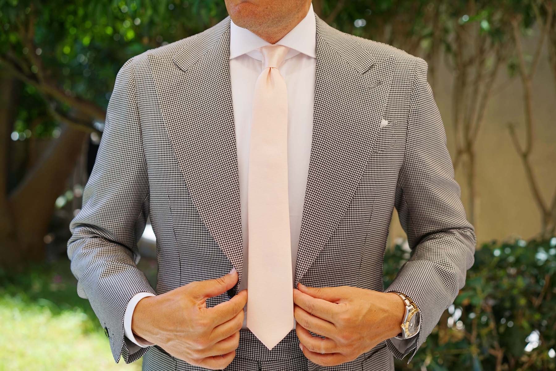 Blush Pink Basket Weave Skinny Tie