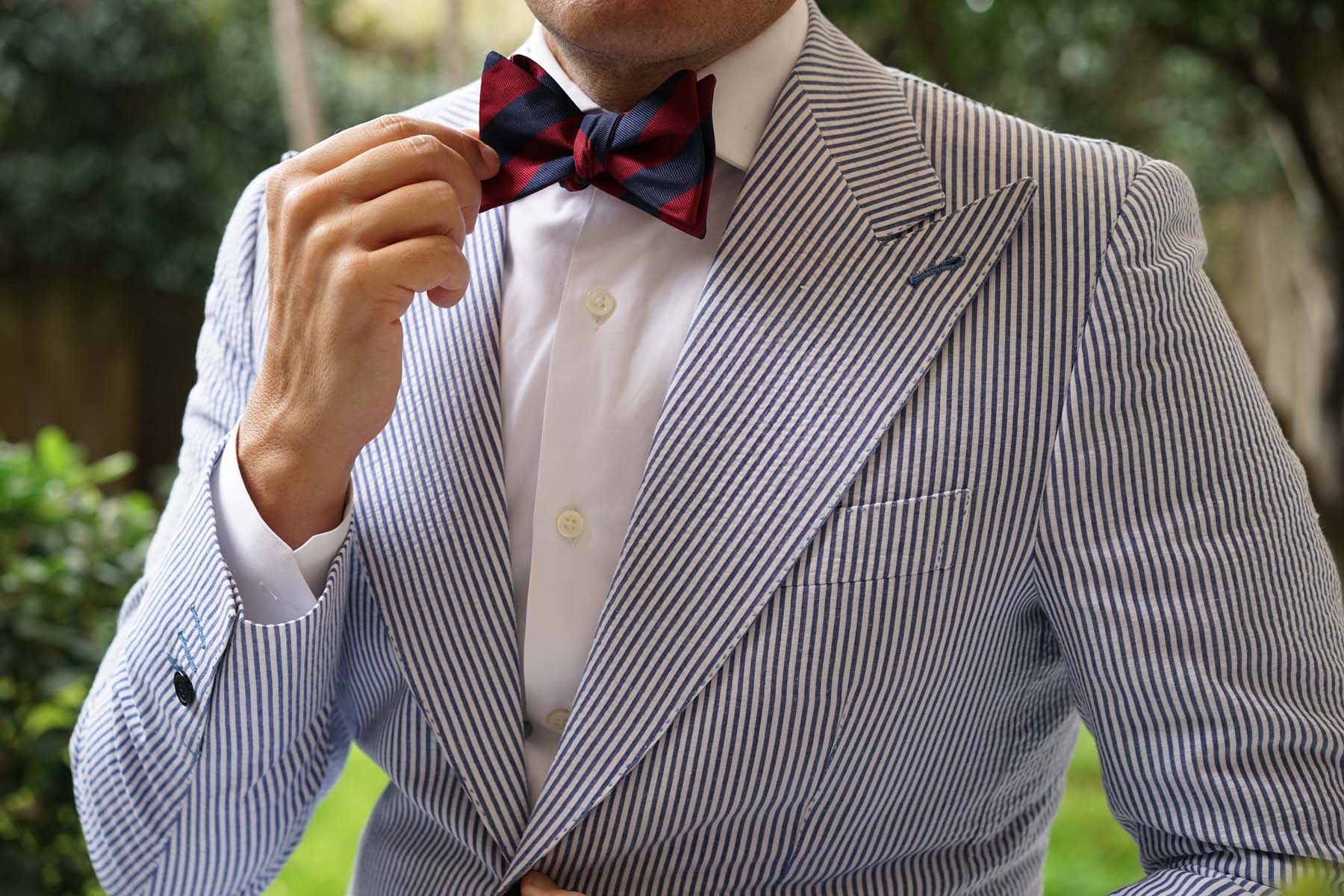 Burgundy & Navy Blue Stripes Self Bow Tie