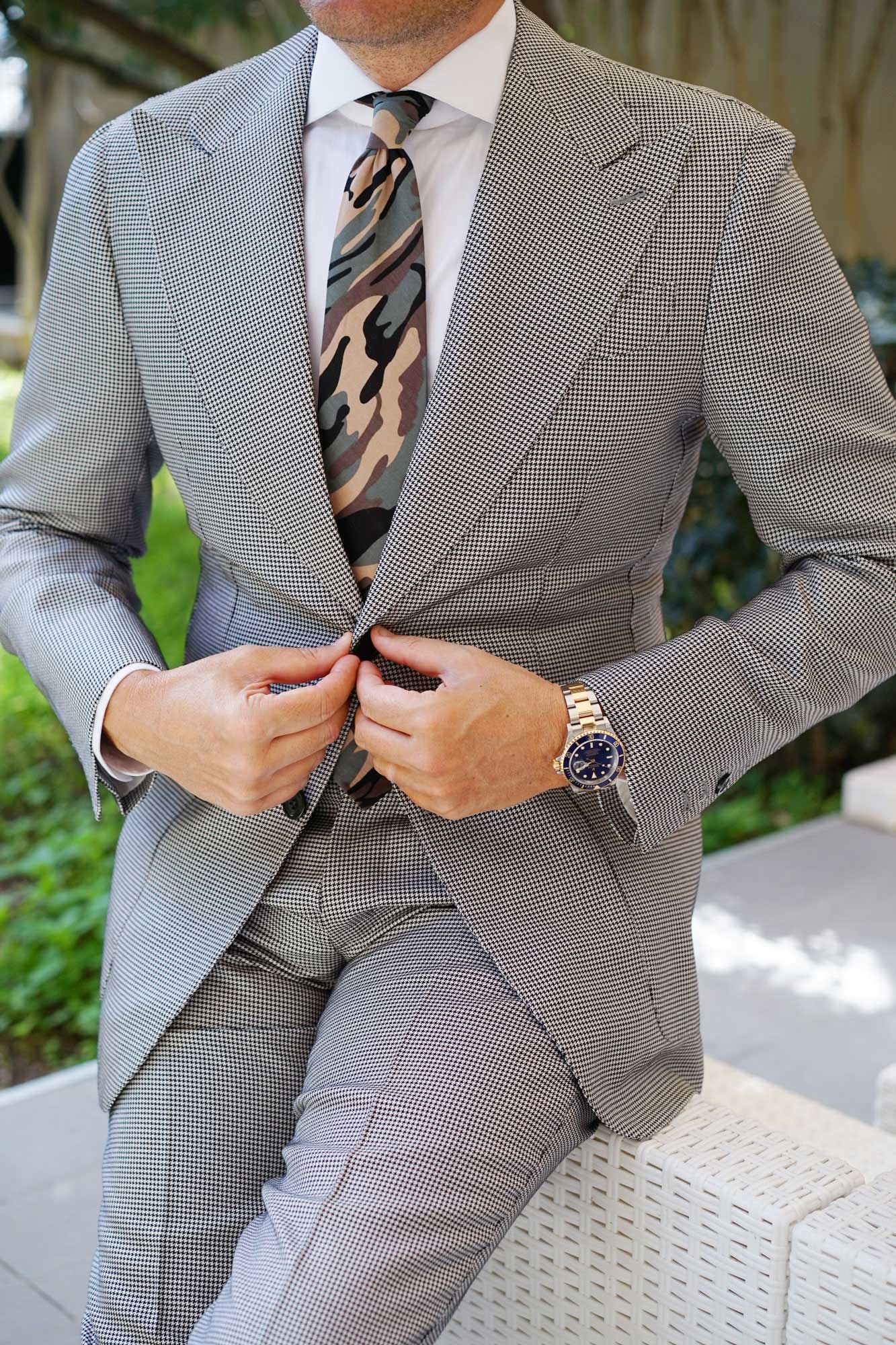 Forest Green Camouflage Tie