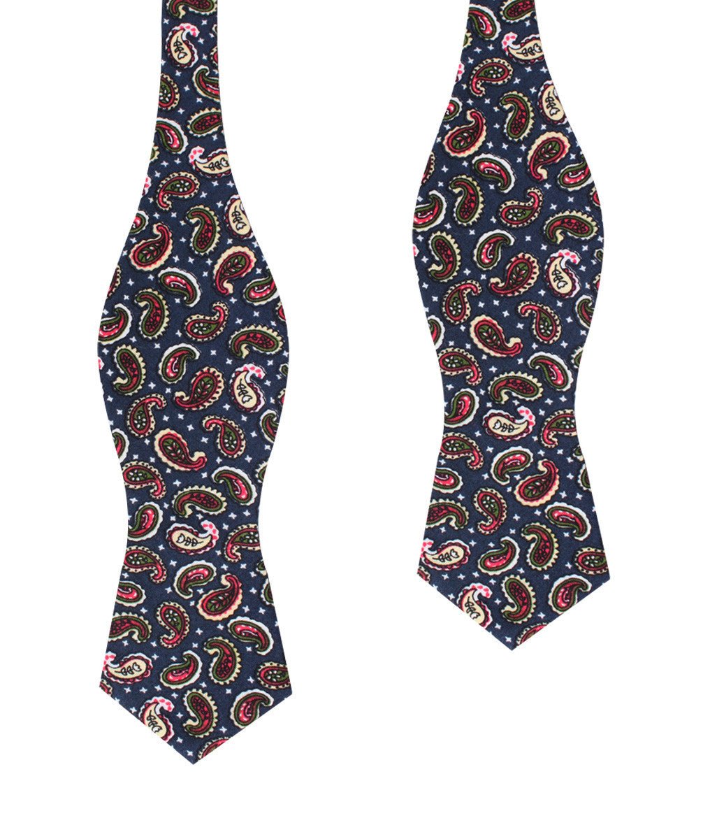 Prague Paisley Blue Floral Diamond Self Bow Tie