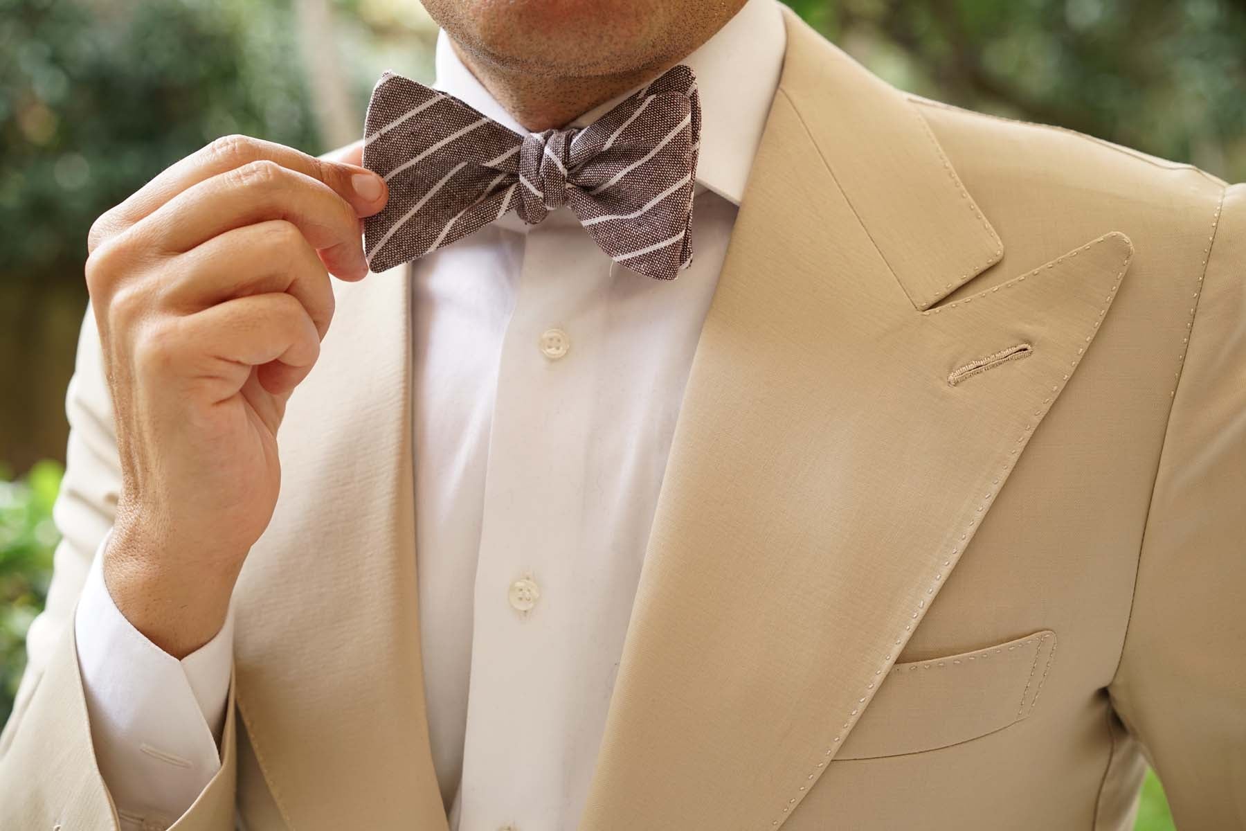 Mocha Brown Pinstripe Linen Self Bow Tie