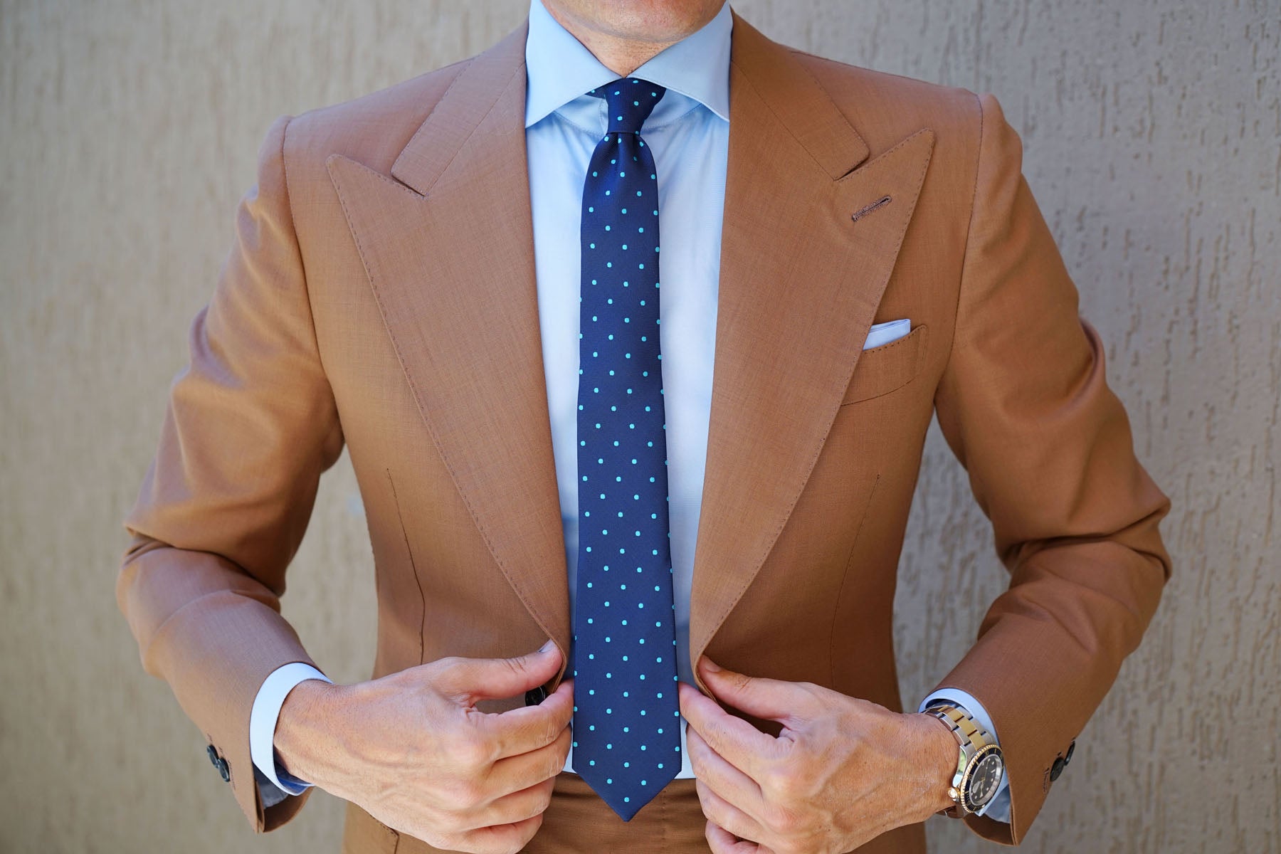 Navy Blue with Mint Green Polka Dots Skinny Tie