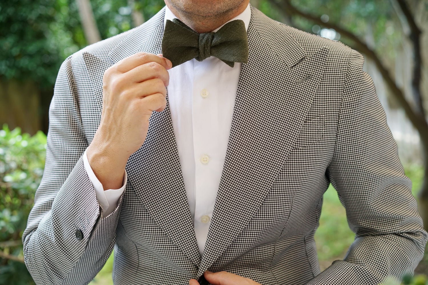 Olive Green Coarse Linen Self Bow Tie