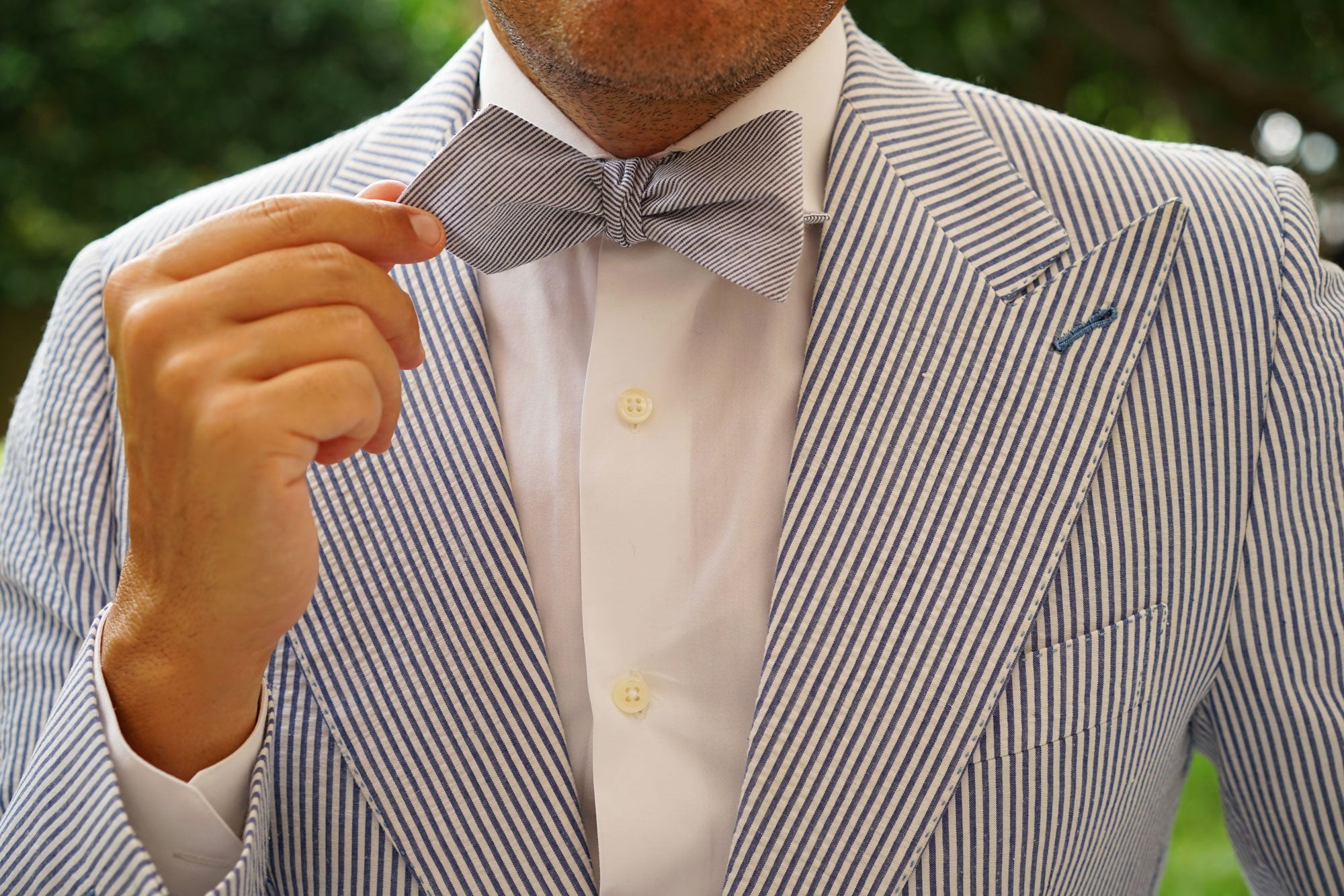 French Pinstripe Cotton Self Tie Diamond Bow Tie