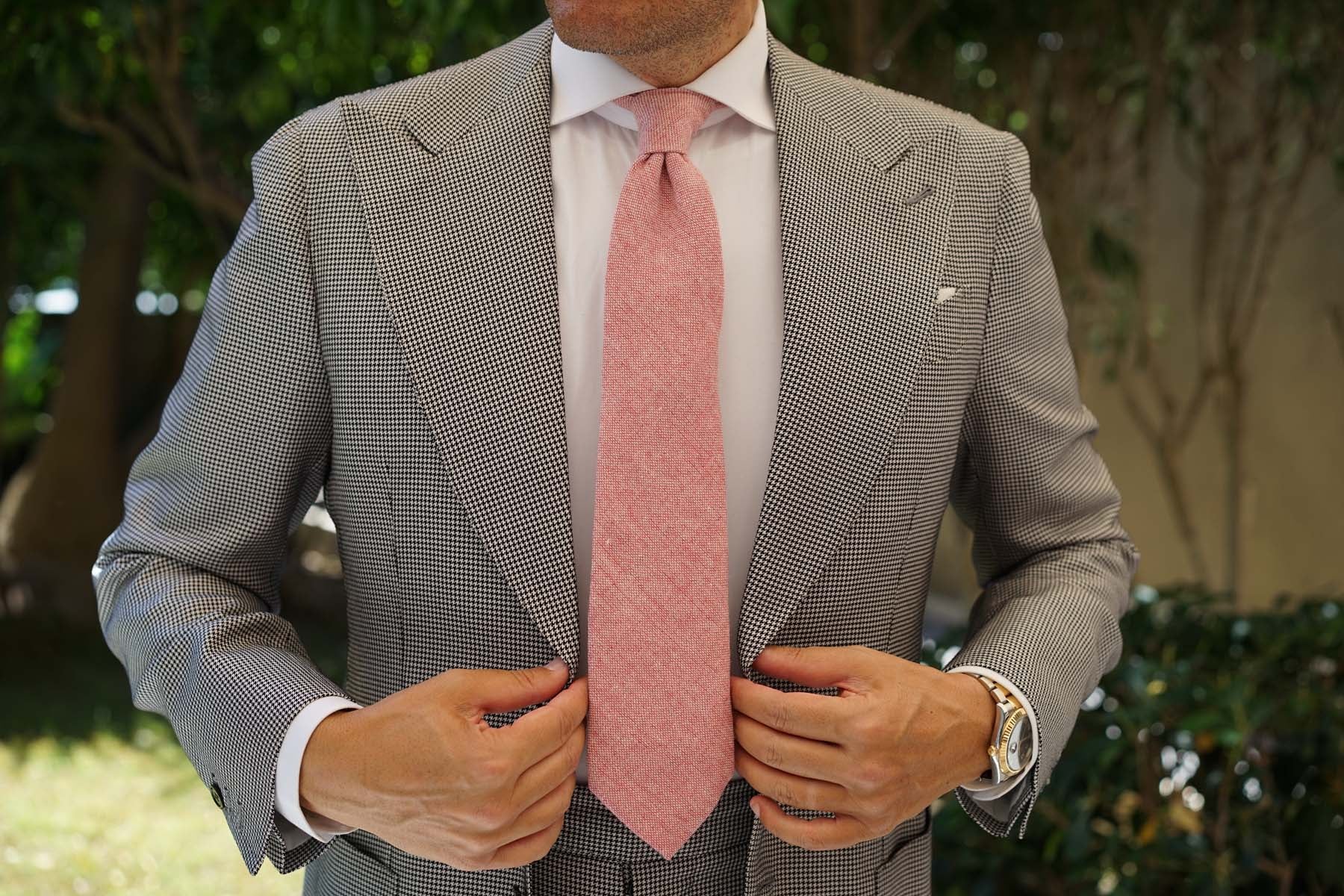 Blush Red Slub Linen Necktie