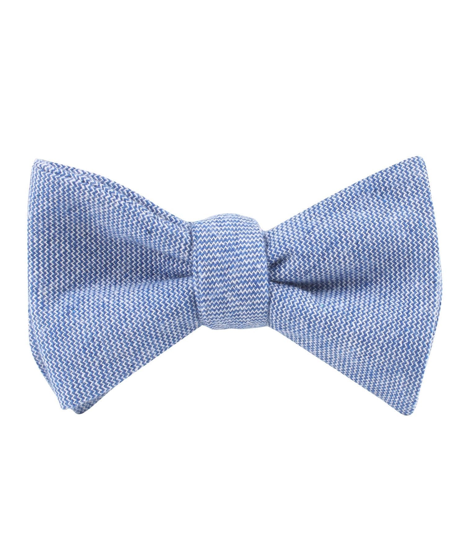 Santorini Blue Zig Zag Linen Self Bow Tie