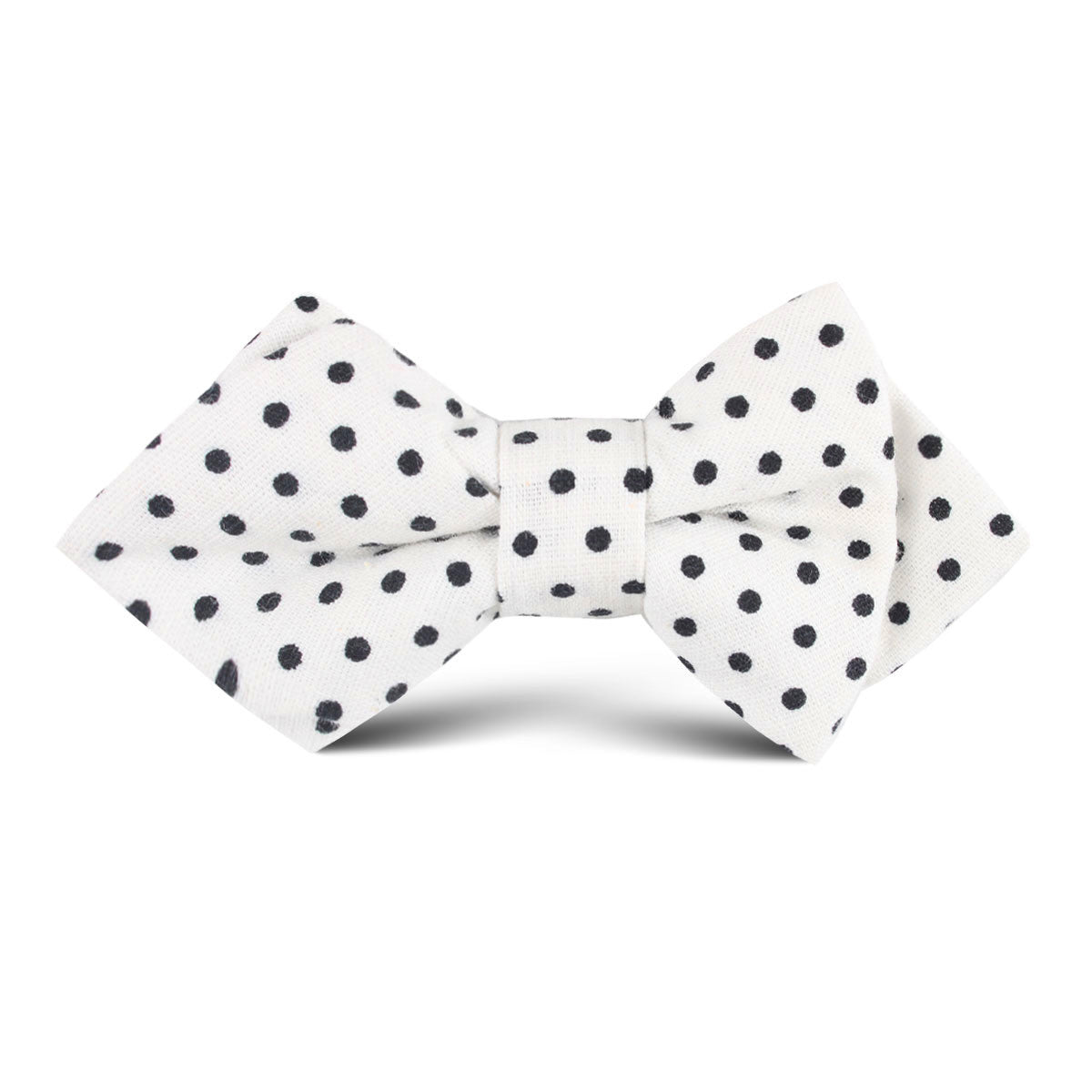 White with Black Polkadot Cotton Kids Diamond Bow Tie