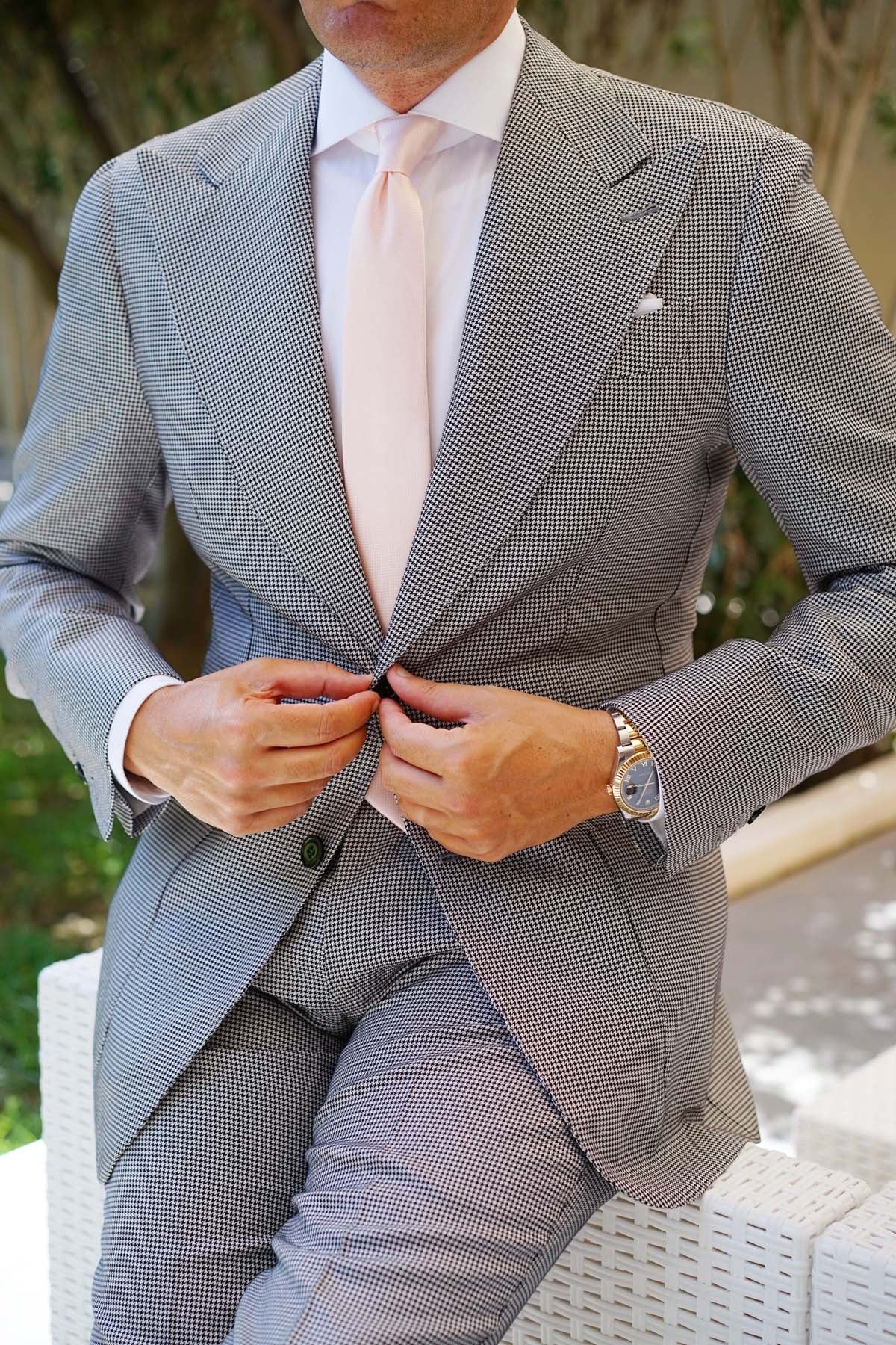 Blush Pink Basket Weave Skinny Tie