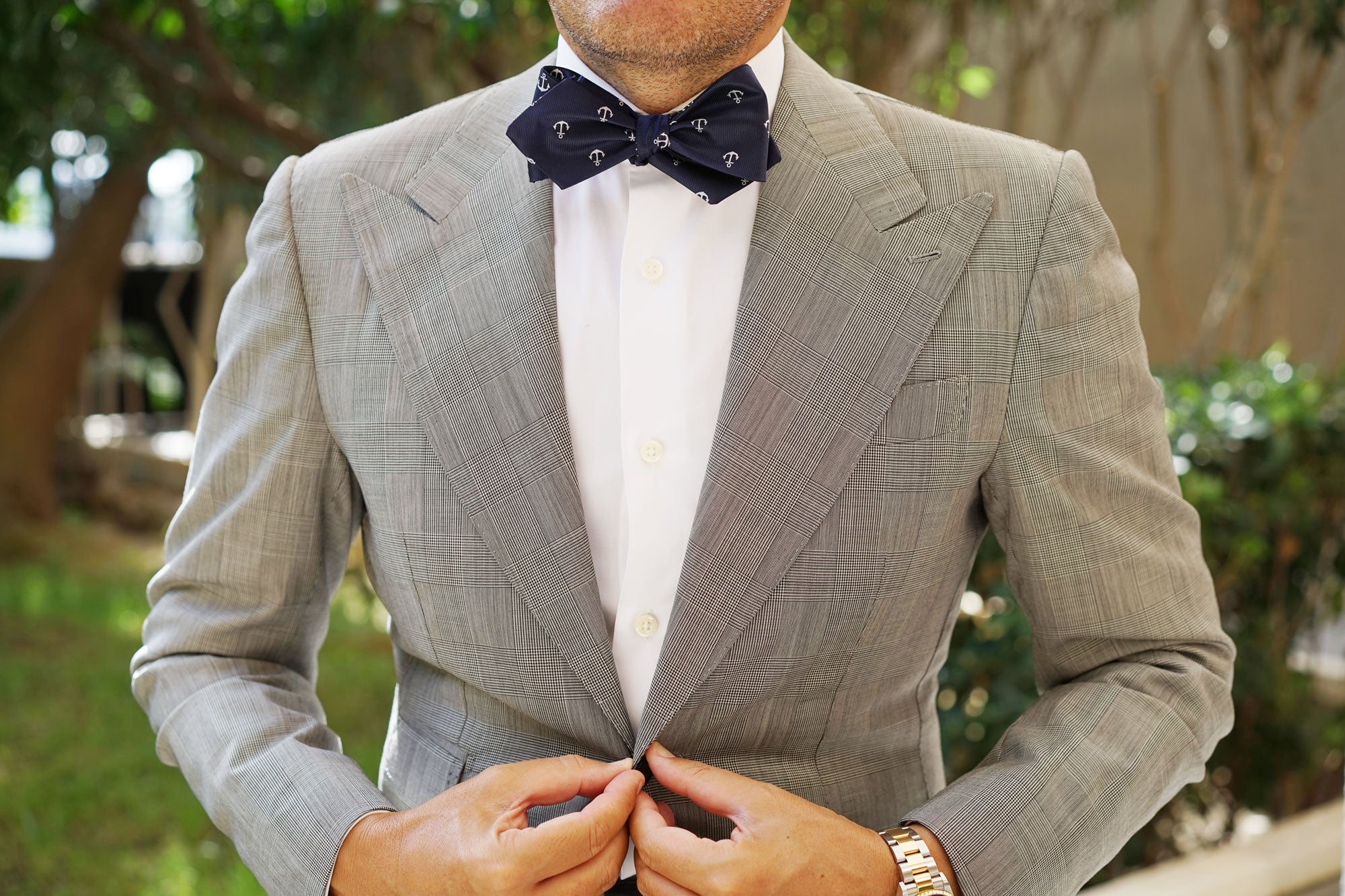 The OTAA Navy Blue Anchor Self Tie Diamond Tip Bow Tie