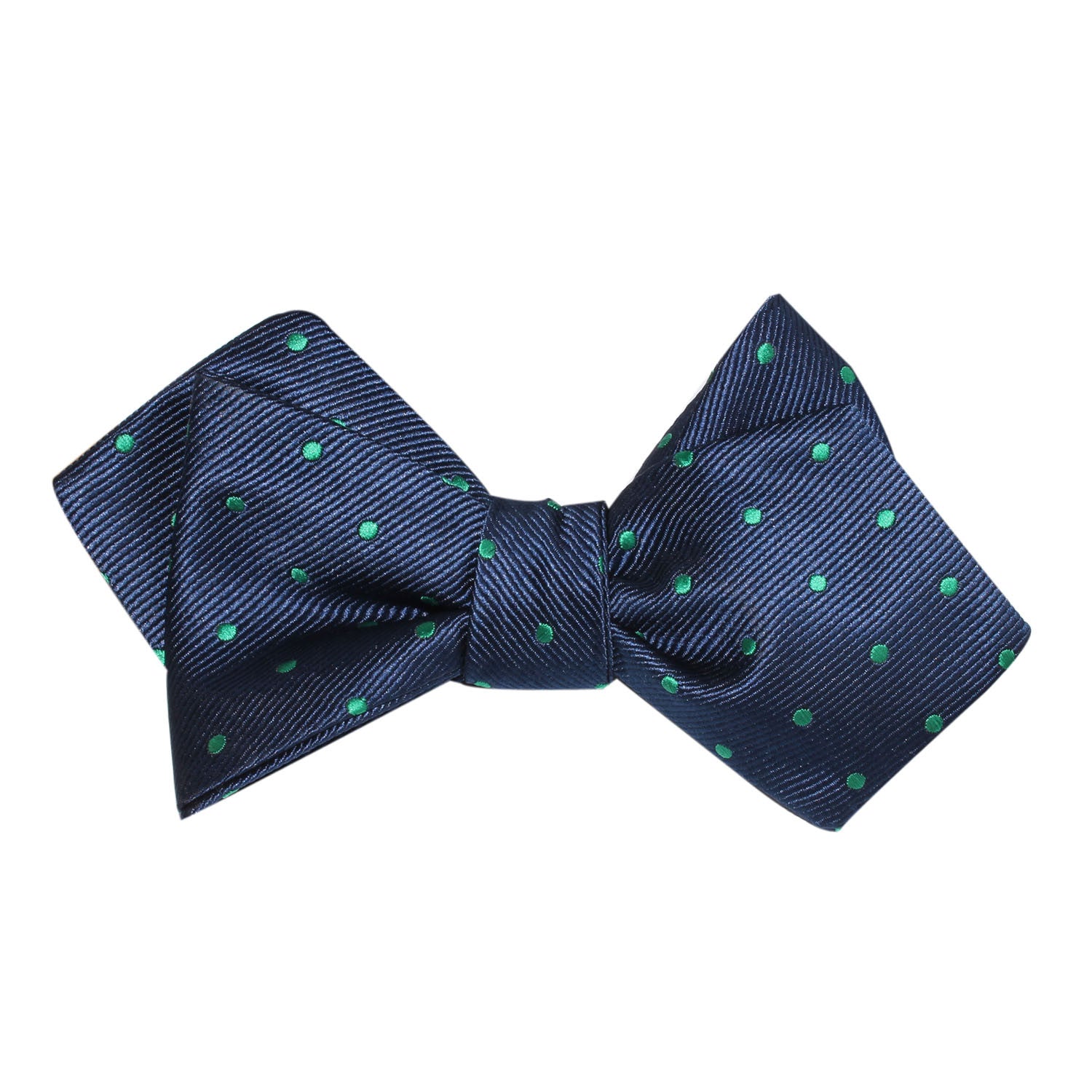 Navy Blue with Green Polka Dots Self Tie Diamond Tip Bow Tie