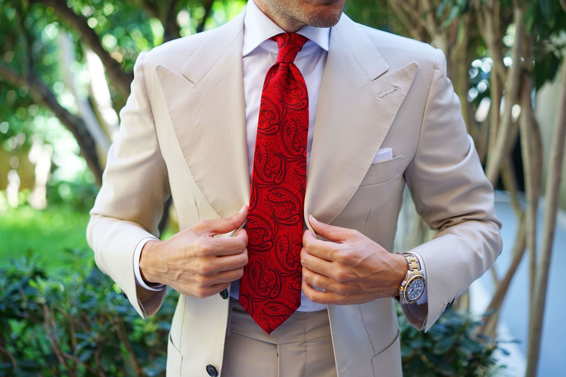 Paisley Red Maroon with Black Tie