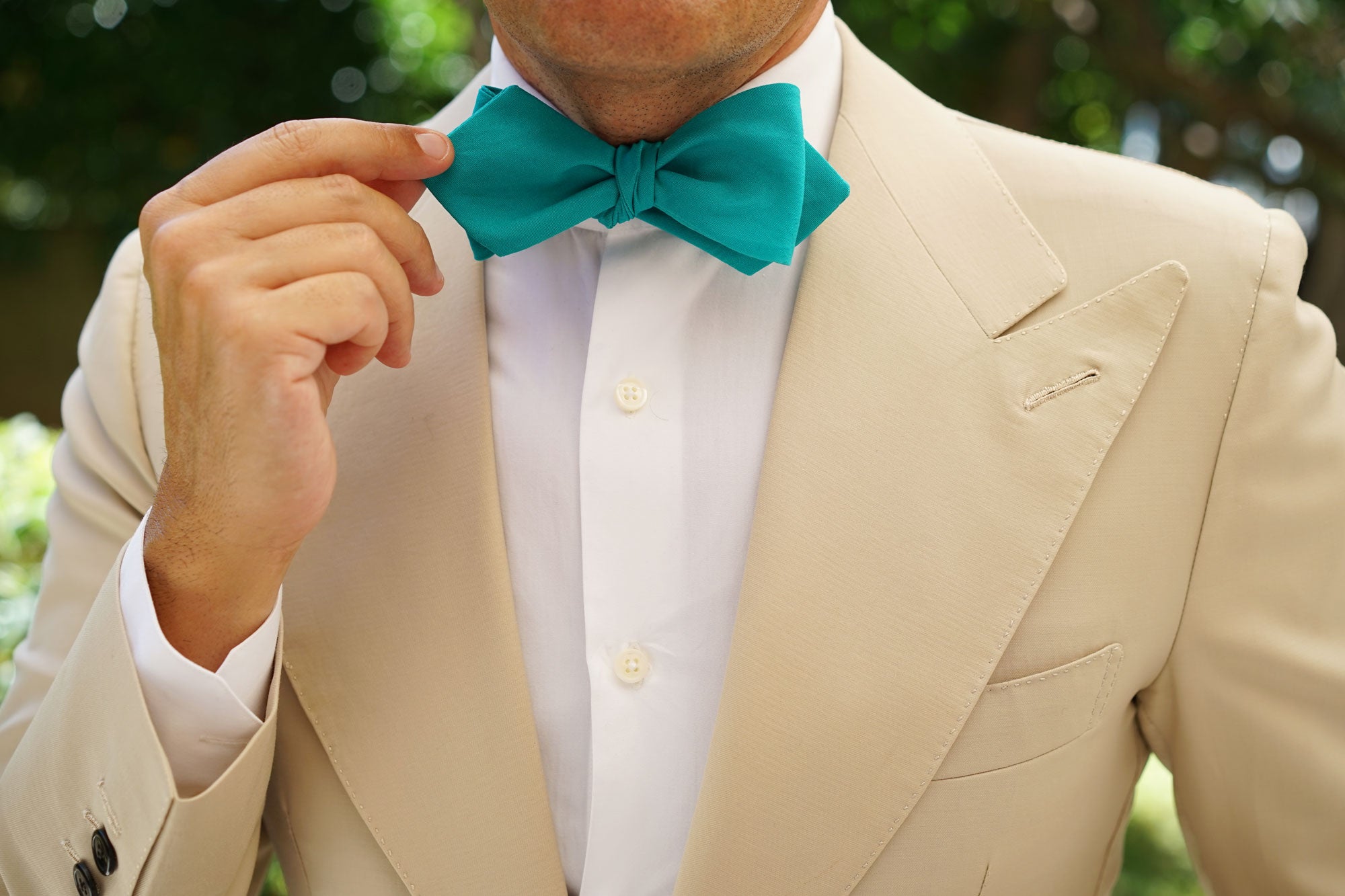 Green Teal Cotton Self Tie Diamond Bow Tie