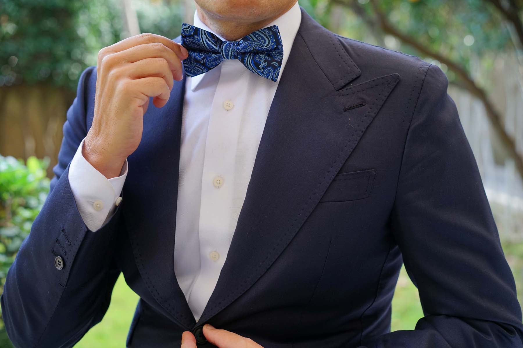 Paisley Black and Blue Bow Tie