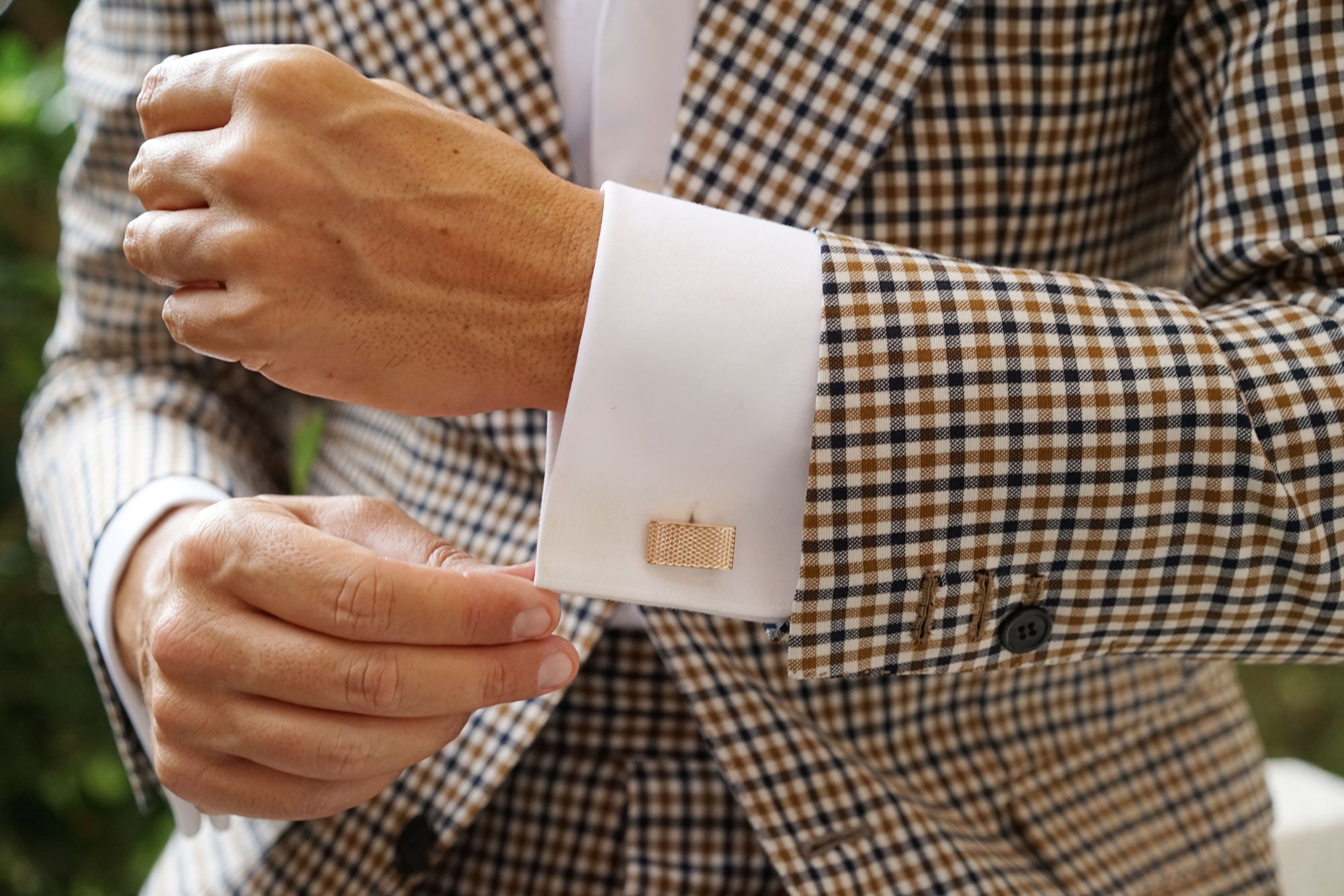 Rose Gold Textured Rectangular Bend Cufflinks