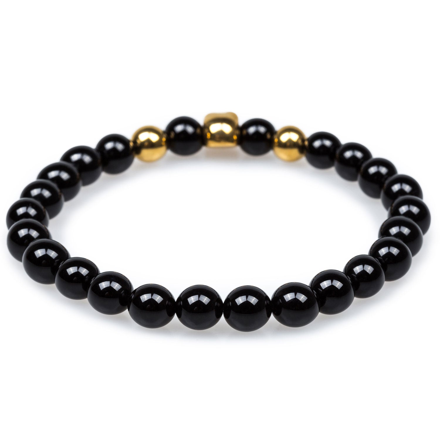 Jacob's Ladder Black Onyx Gold Skull Bracelet