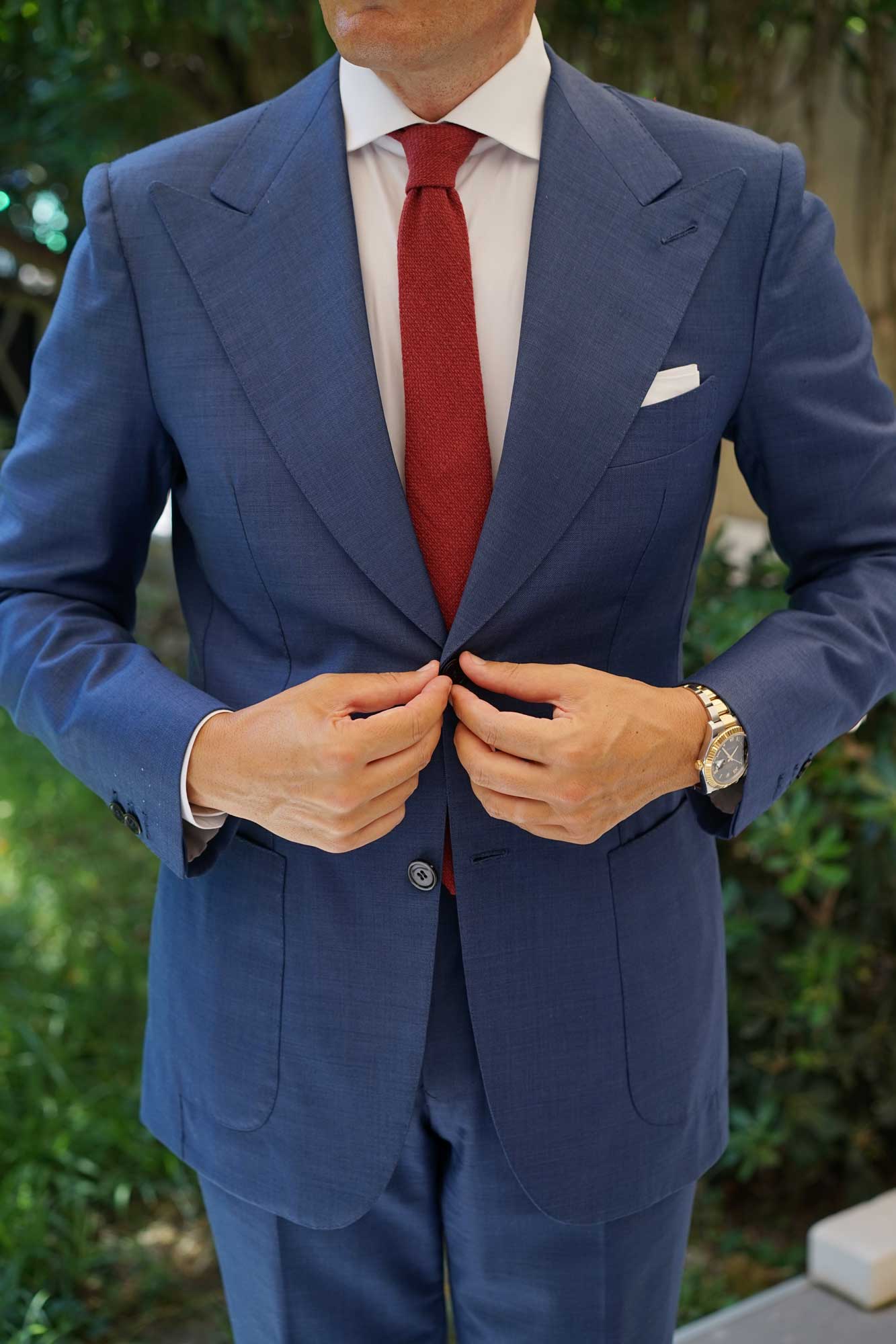 Burnt Burgundy Basket Weave Linen Skinny Tie