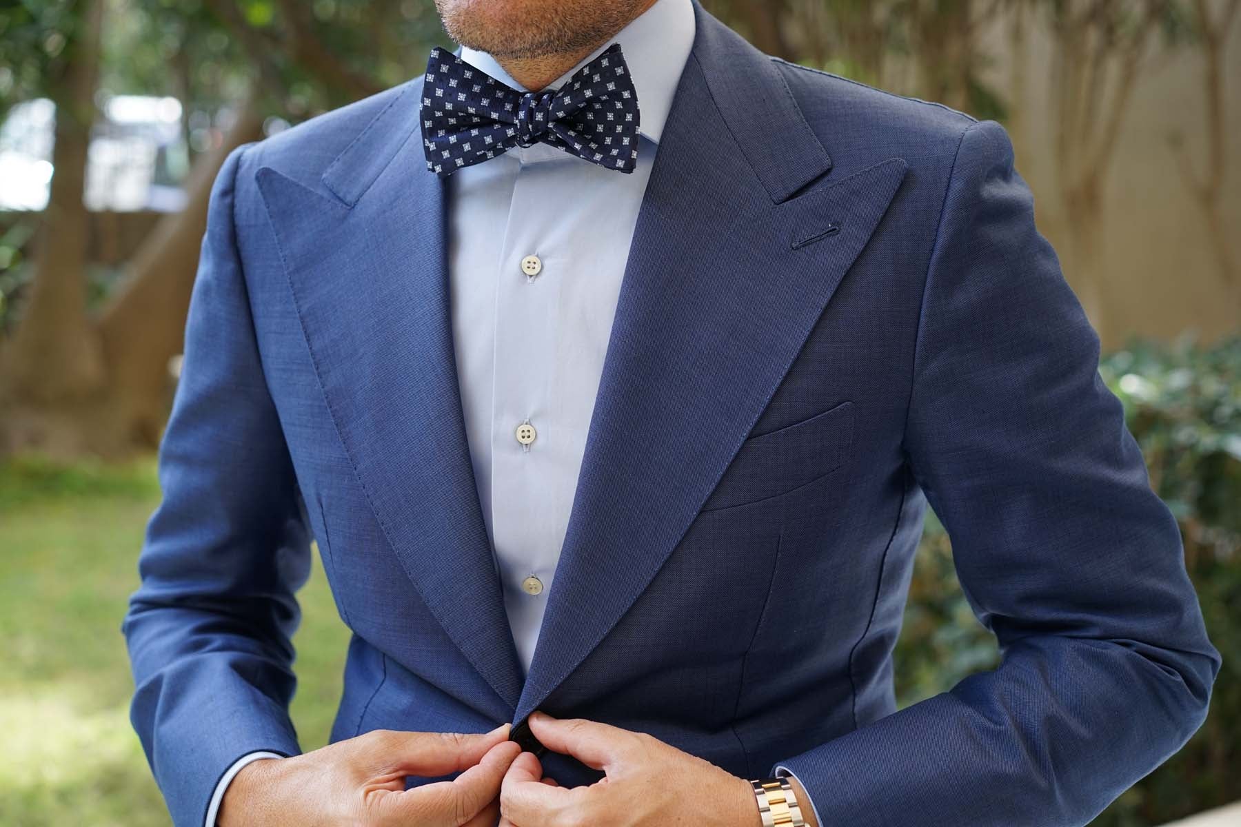 Navy Blue with Light Blue Pattern - Bow Tie (Untied)