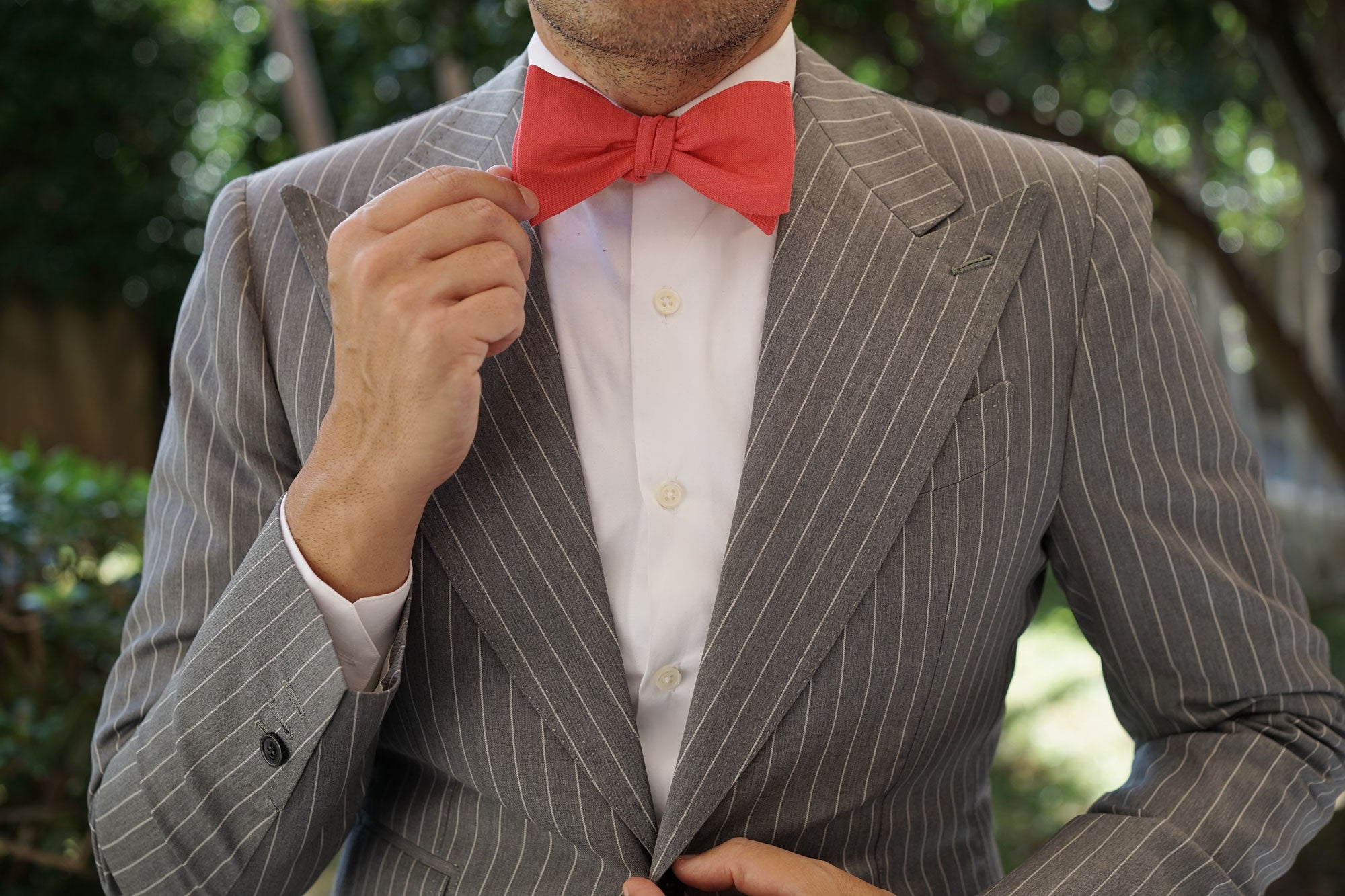 Guava Coral Linen Self Bow Tie