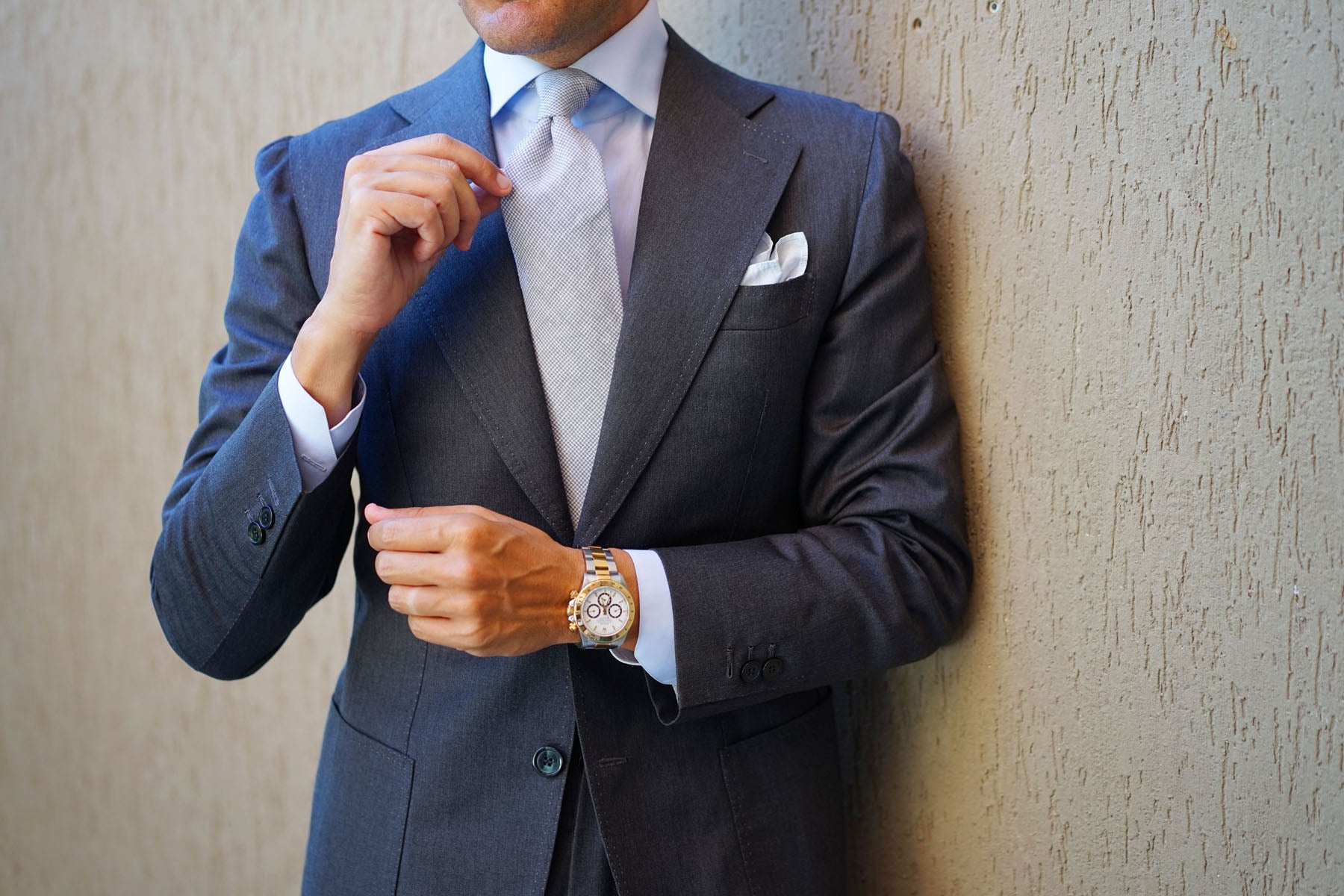 Light Grey Houndstooth Linen Necktie