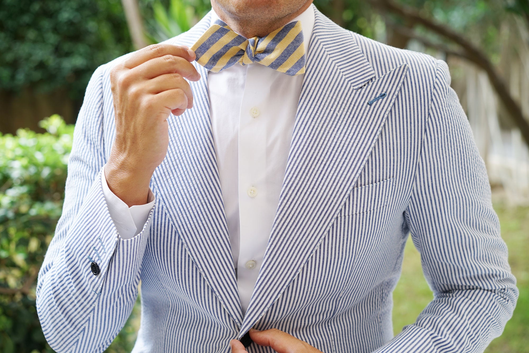 Yellow & Blue Bengal Linen Diamond Self Bow Tie