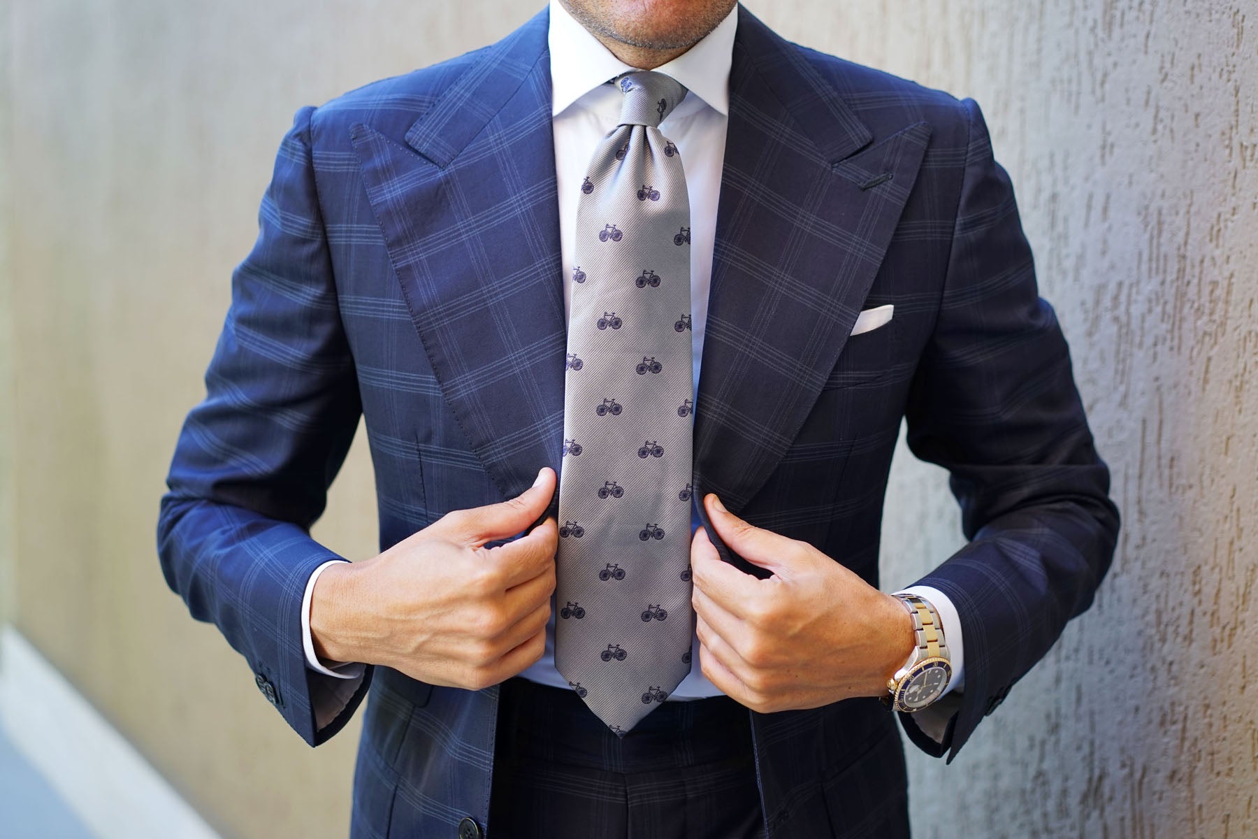 Grey with Navy Blue French Bicycle Necktie