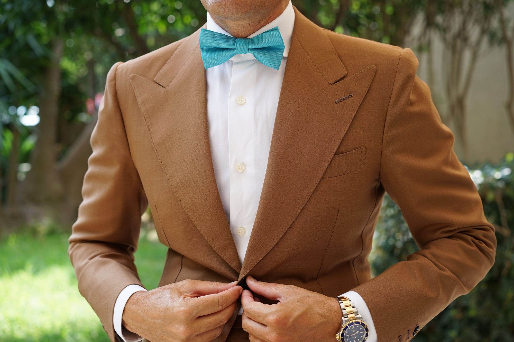 Aqua Blue Malibu Weave Bow Tie