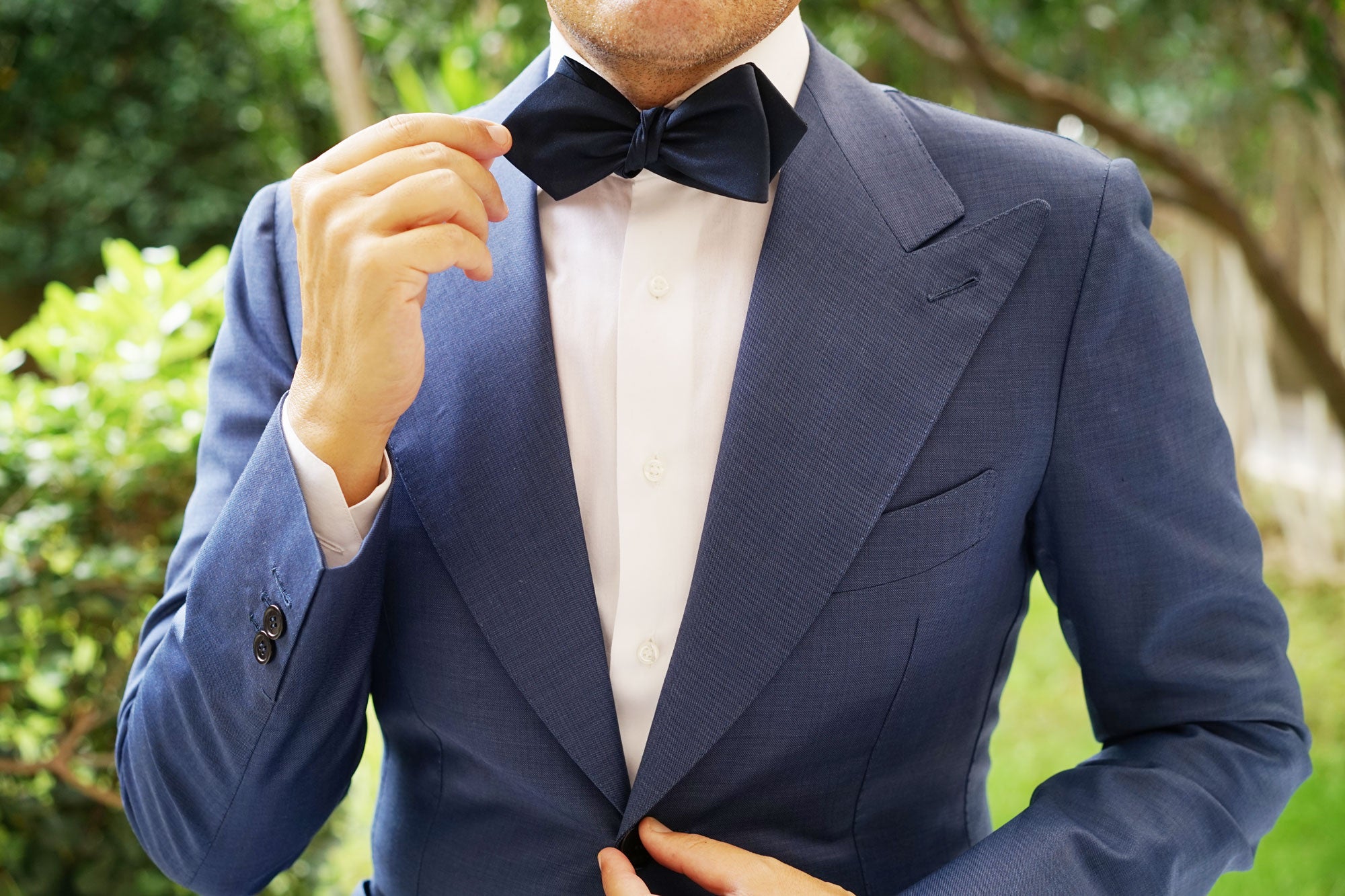 Navy Blue Self Tie Diamond Tip Bow Tie