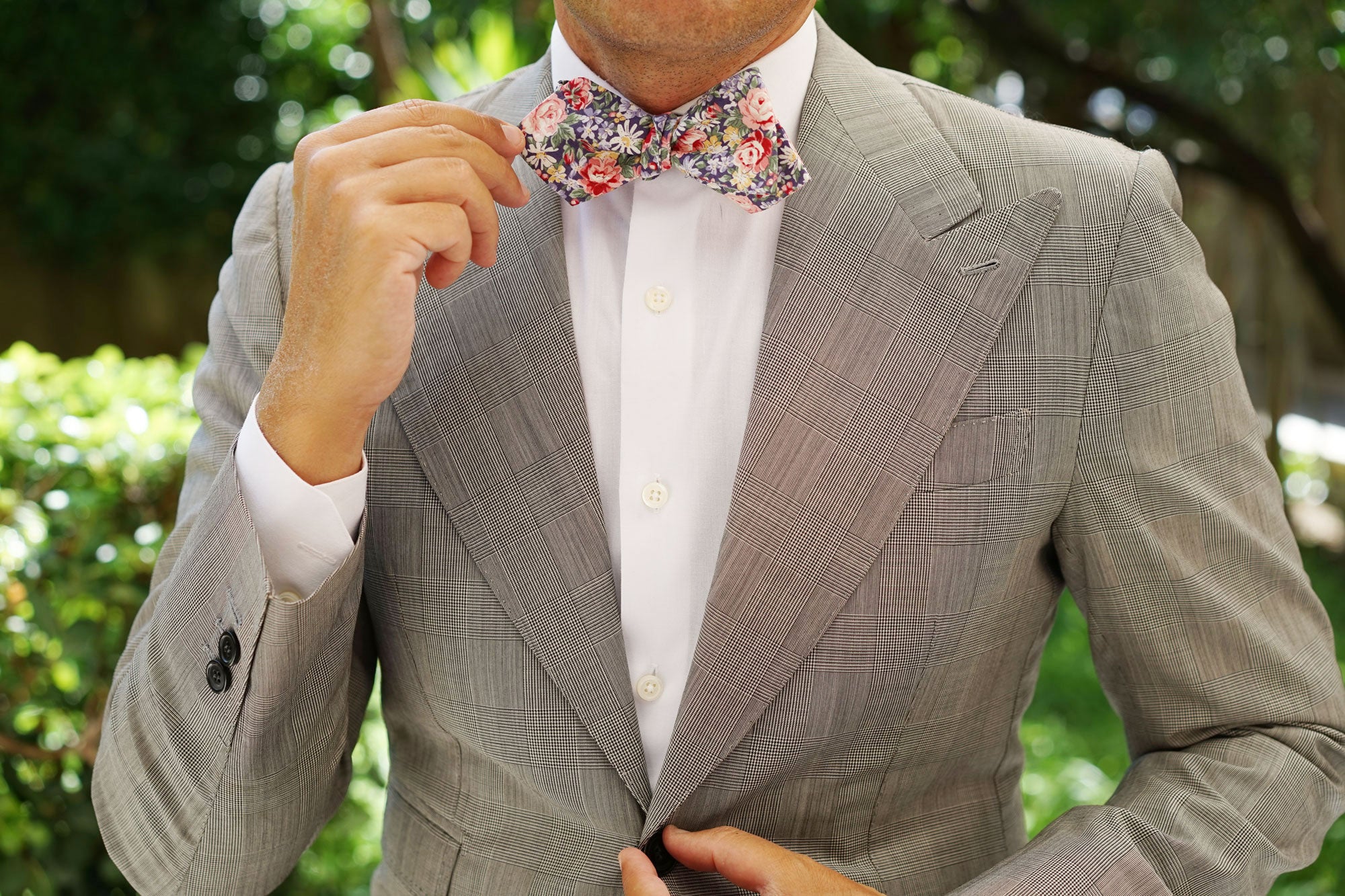 Pink Chrysanthemum Floral Diamond Self Bow Tie