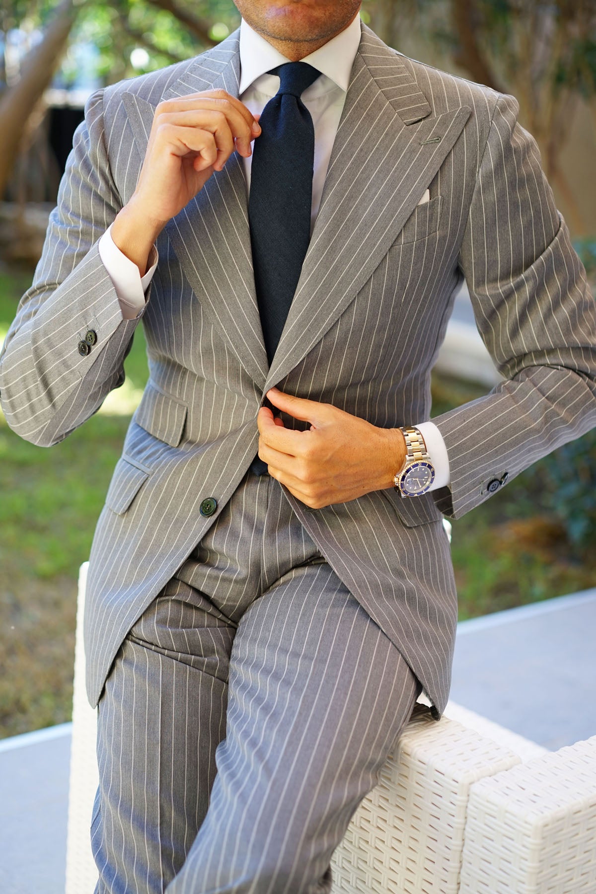 Don Quixote Navy Textured Linen Tie