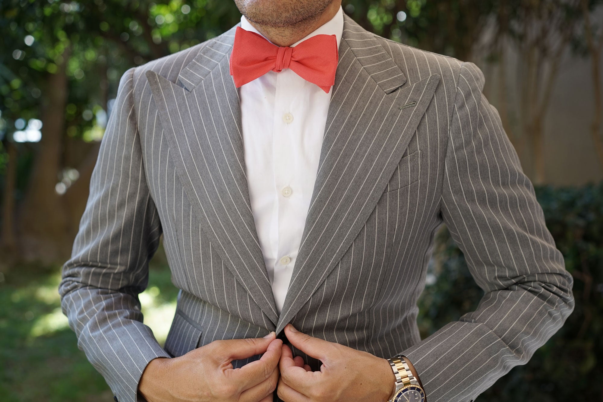 Guava Coral Linen Self Bow Tie