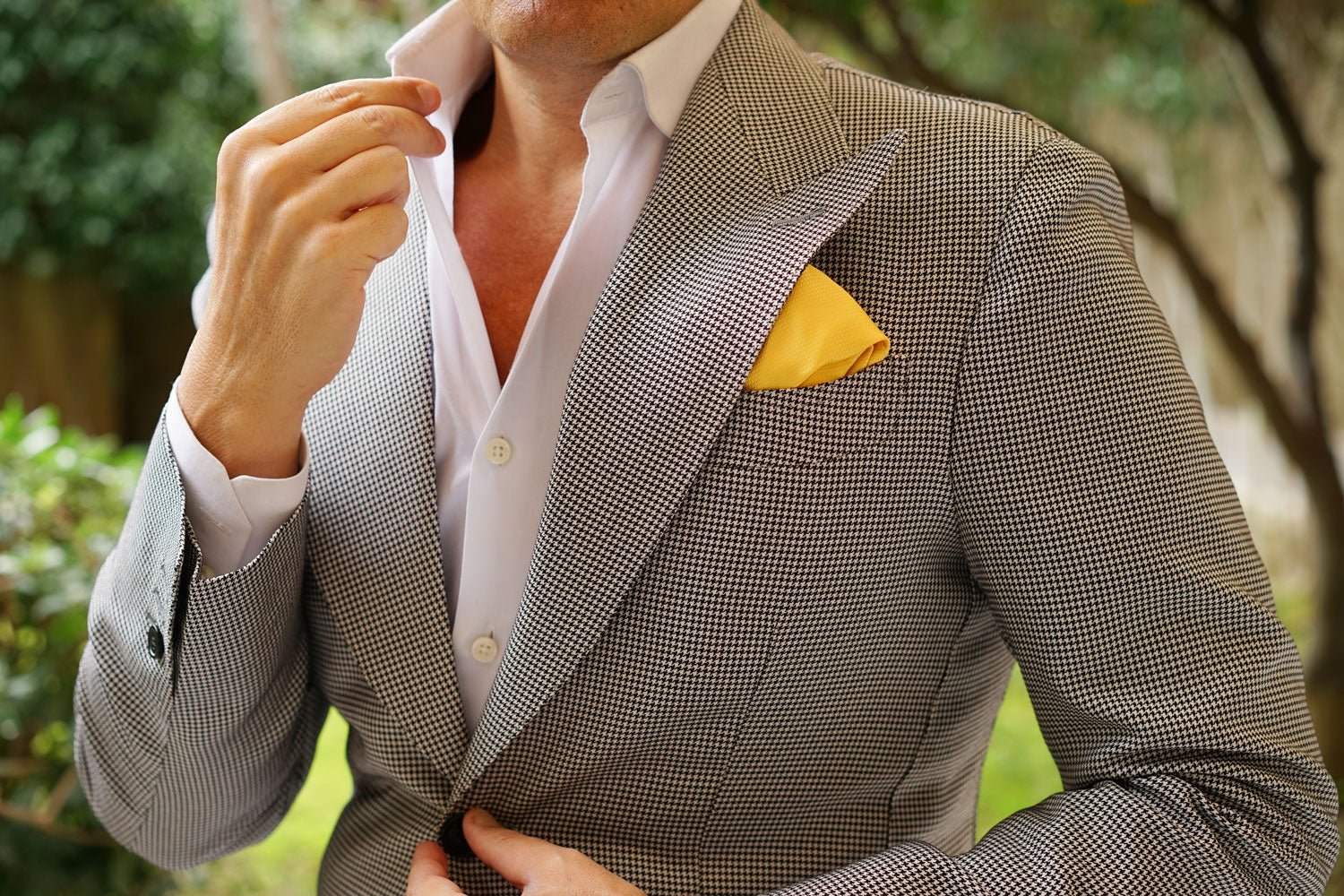 Sunflower Yellow Basket Weave Pocket Square