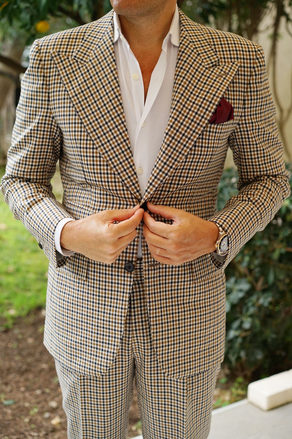 Metallic Maroon Oxford Weave Pocket Square