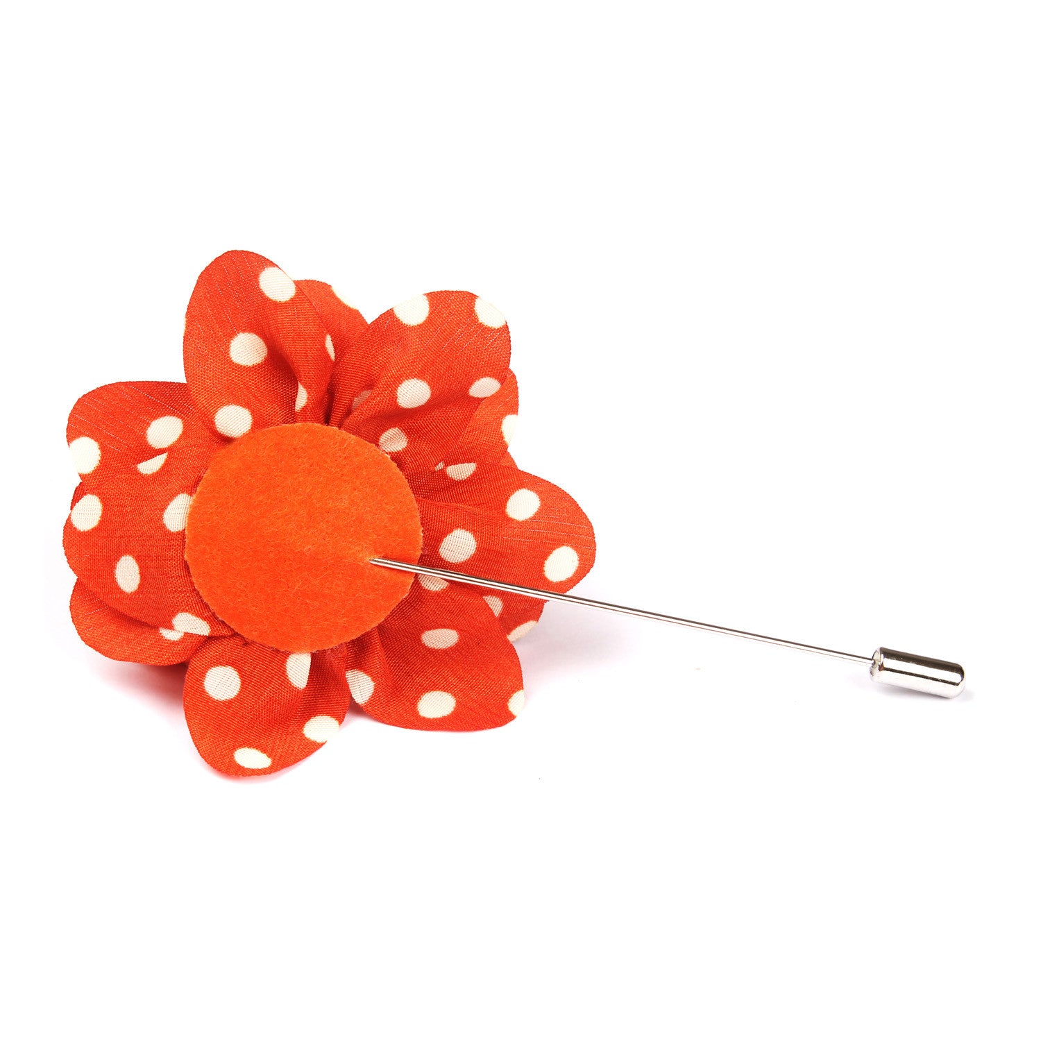 Arancione Orange Lapel Flower With White Polka Dots