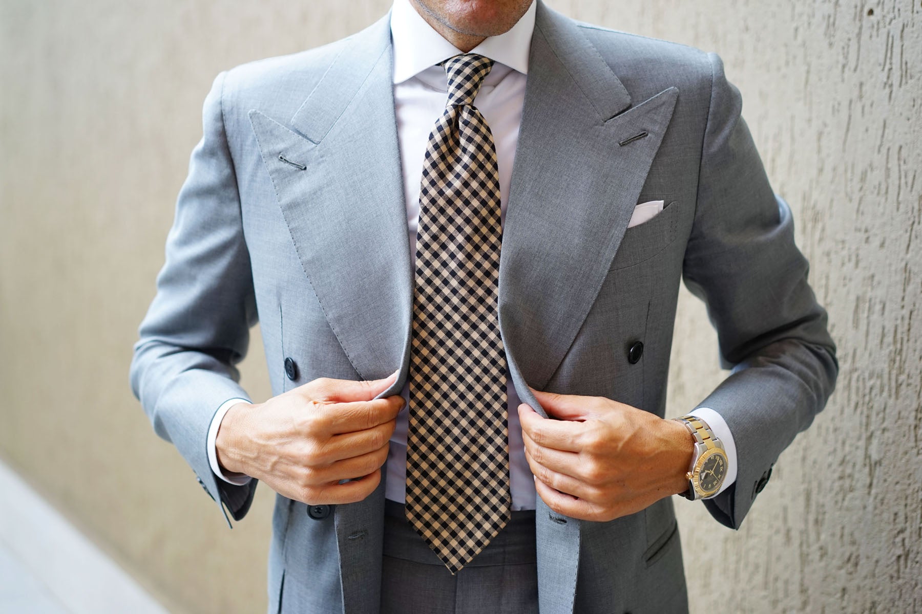 Khaki Black Gingham Blend Tie