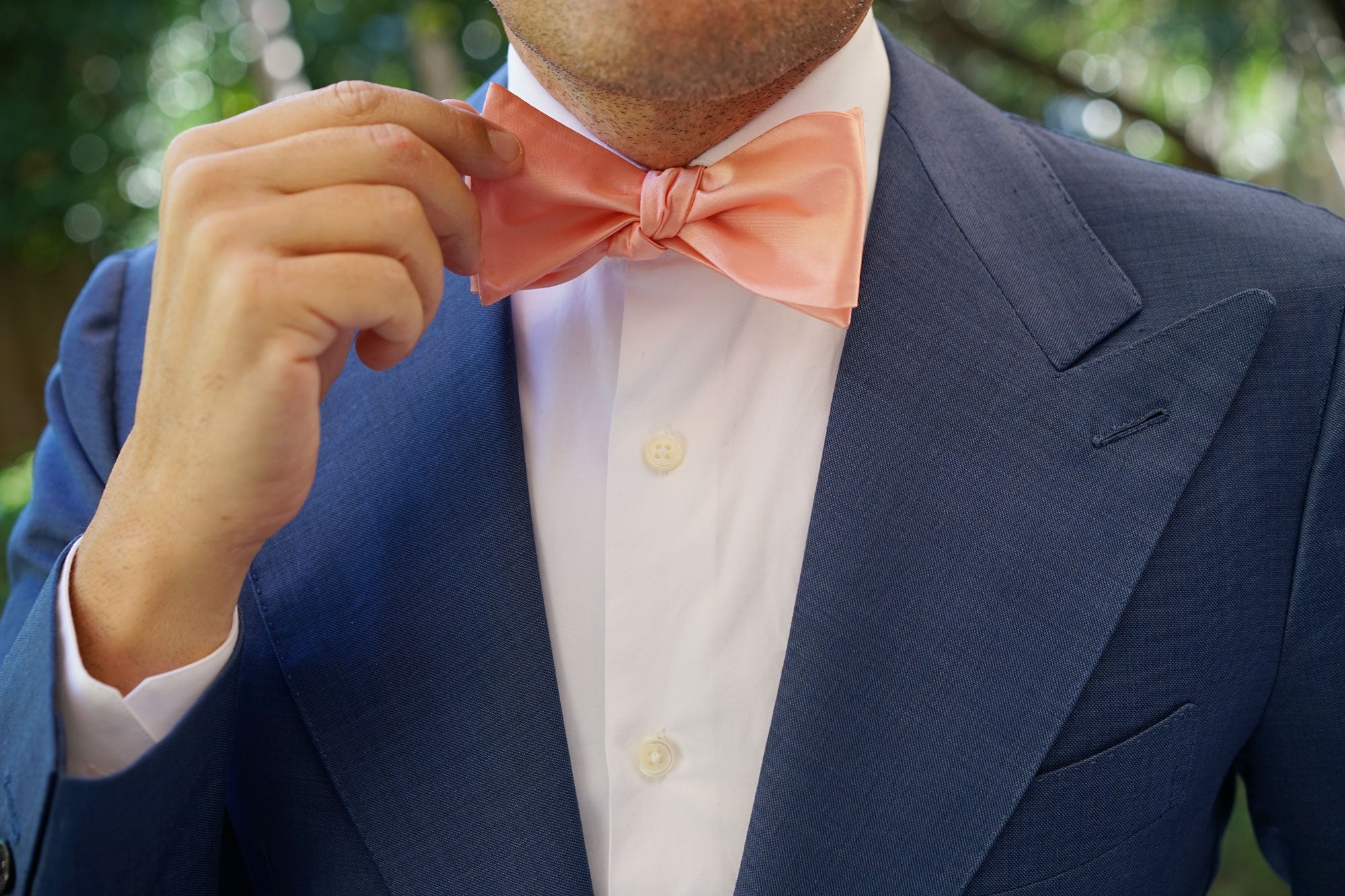 Salmon Frosty Pink Satin Self Bow Tie