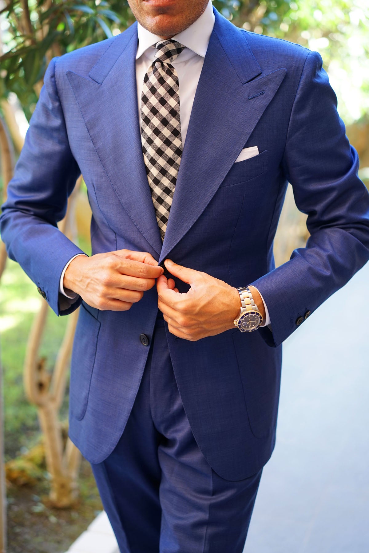 Khaki & Black Gingham Linen Tie