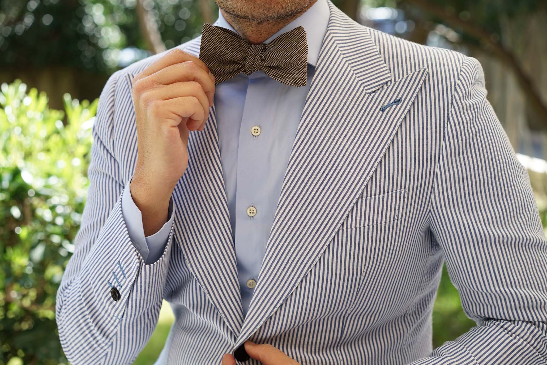 Khaki Black Houndstooth Blend Self Bow Tie