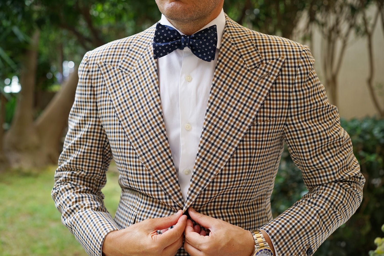 St Barts Navy Polka Dot Self Bow Tie