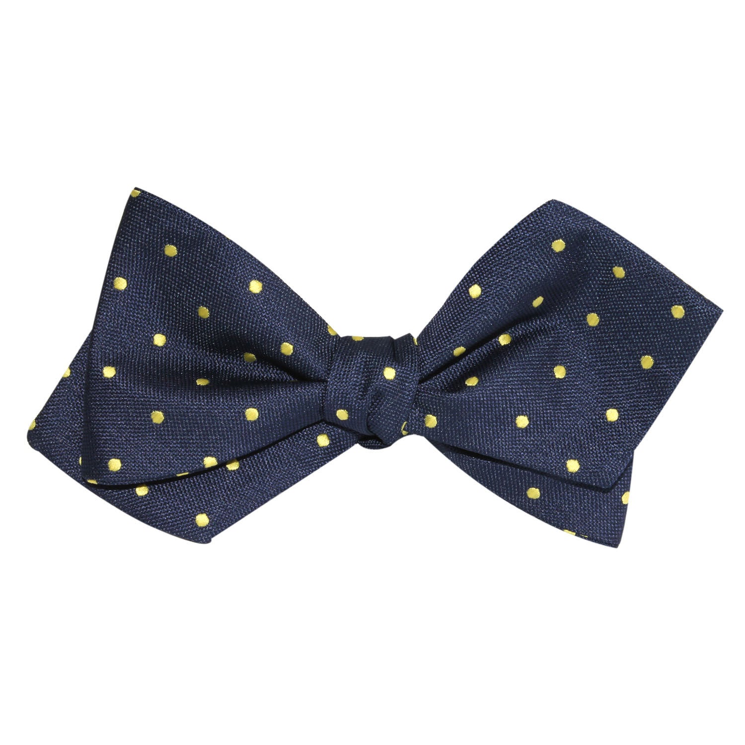 Navy Blue with Yellow Polka Dots Self Tie Diamond Tip Bow Tie