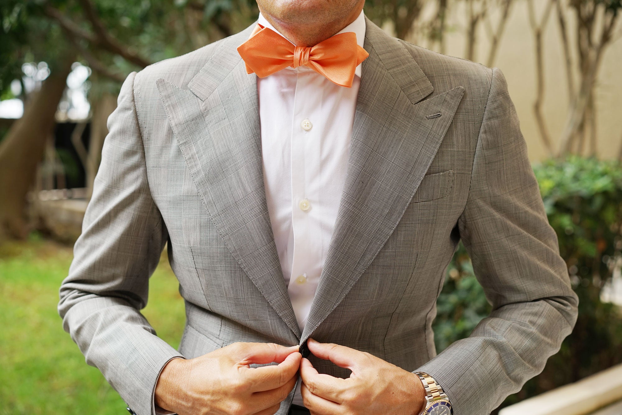 Orange Tangerine Satin Self Tie Diamond Tip Bow Tie