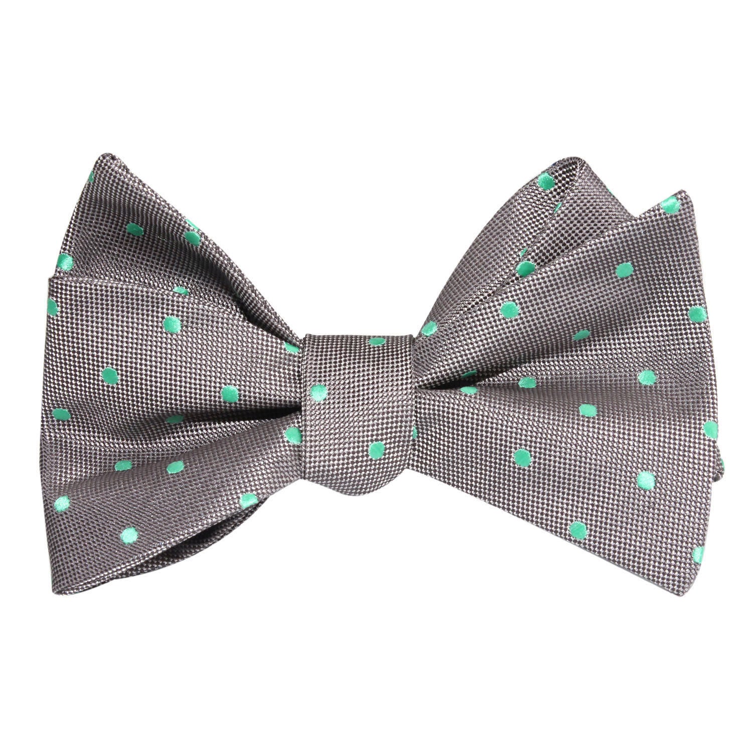 Grey with Mint Green Polka Dots Self Tie Bow Tie