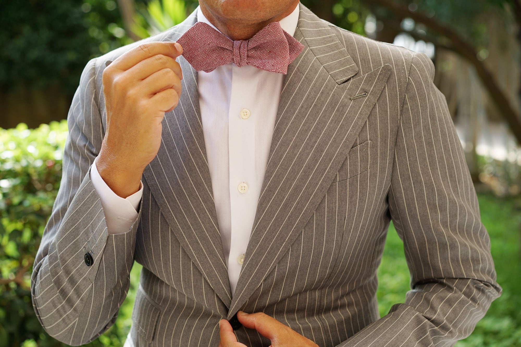 Maroon Herringbone Linen Self Tie Diamond Bow Tie