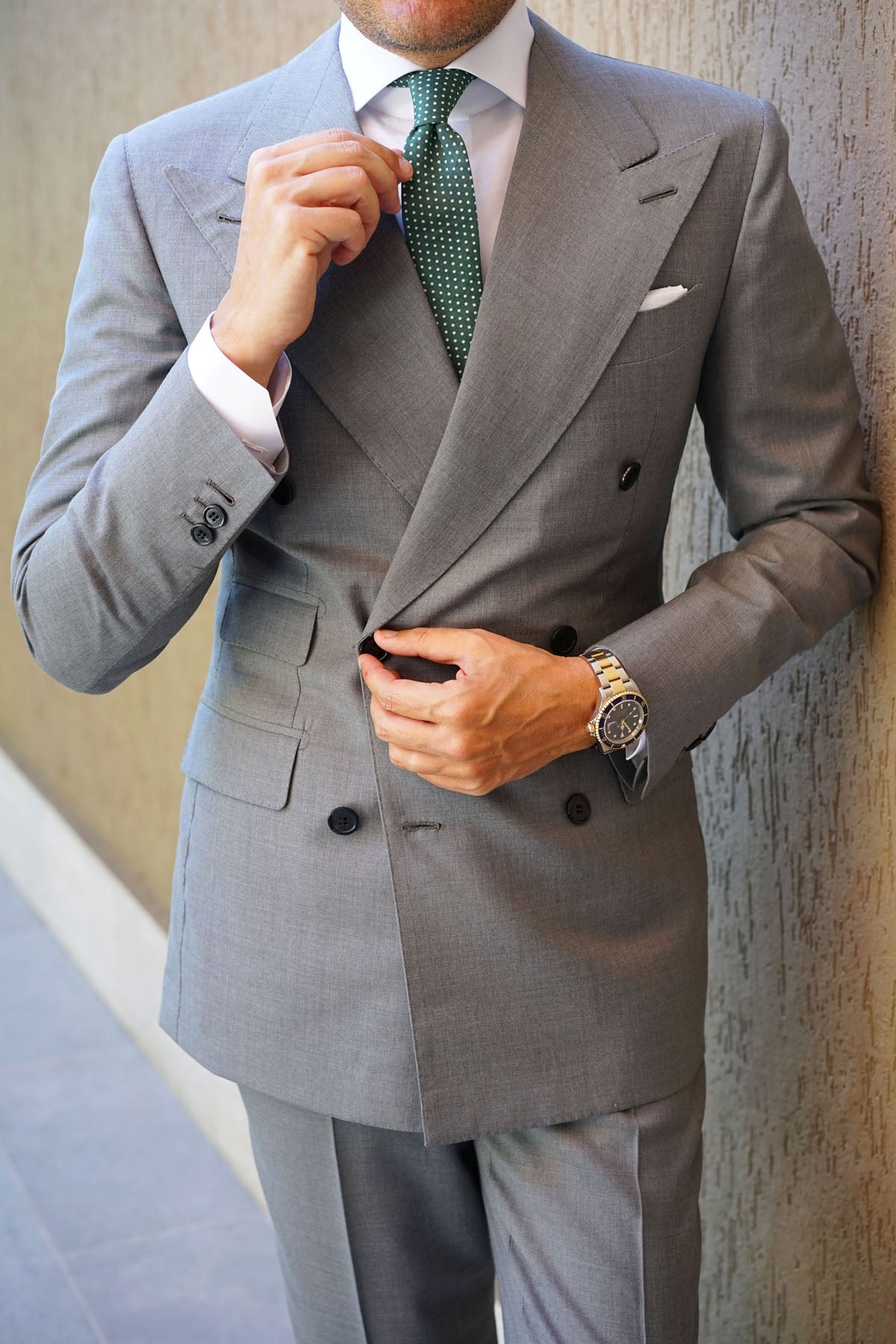 Olive Green Polka Dot Cotton Skinny Tie