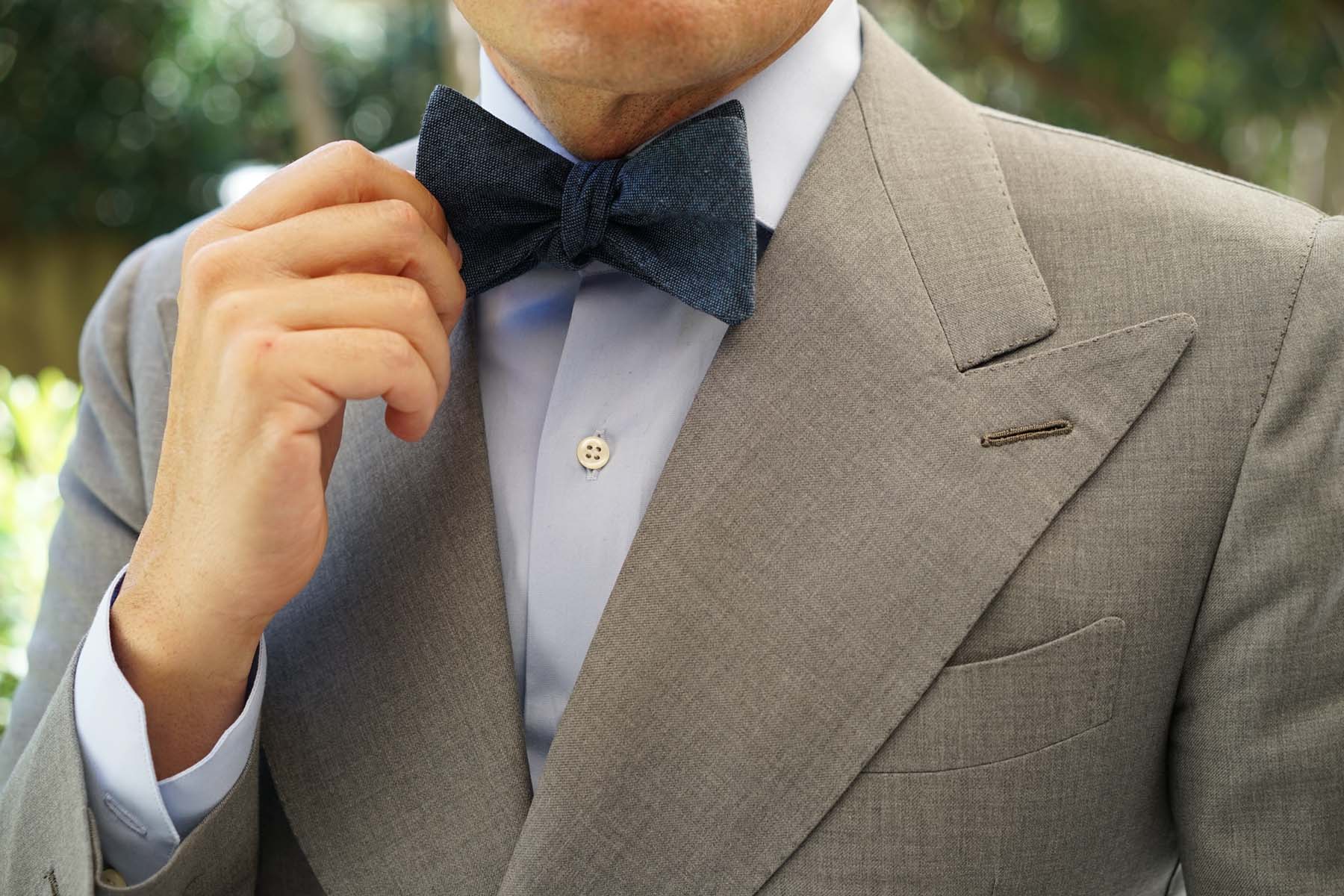 Blue & Black Textured Linen Blend Self Bow Tie