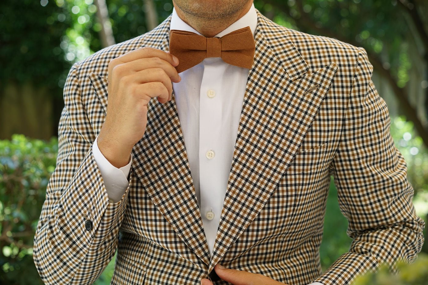 Dark Mustard Brown Linen Bow Tie