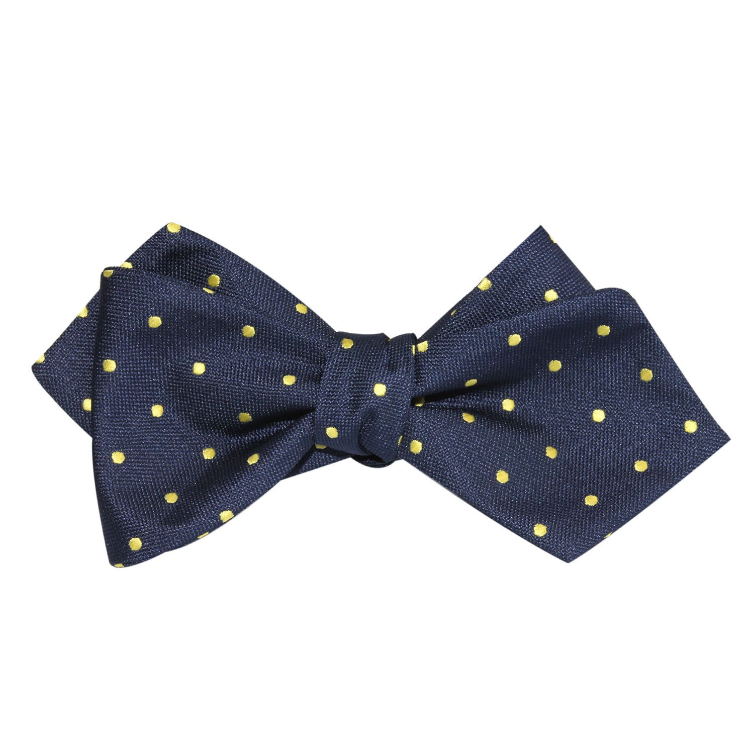 Navy Blue with Yellow Polka Dots Self Tie Diamond Tip Bow Tie